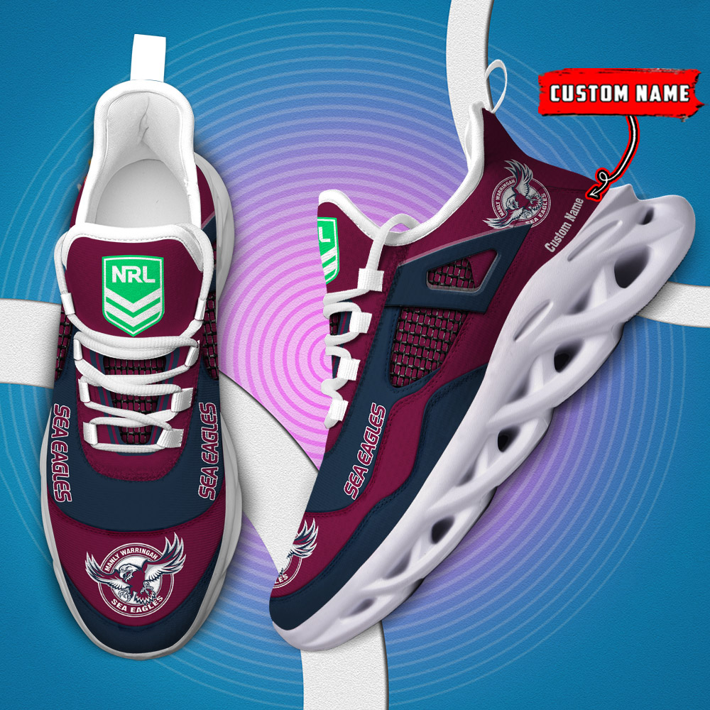 Custom Name Manly Sea Eagles NRL MAX SOUL SHOES DS001 - Famjoys Custom Name Manly Sea Eagles NRL MAX SOUL SHOES DS001 - Famjoys