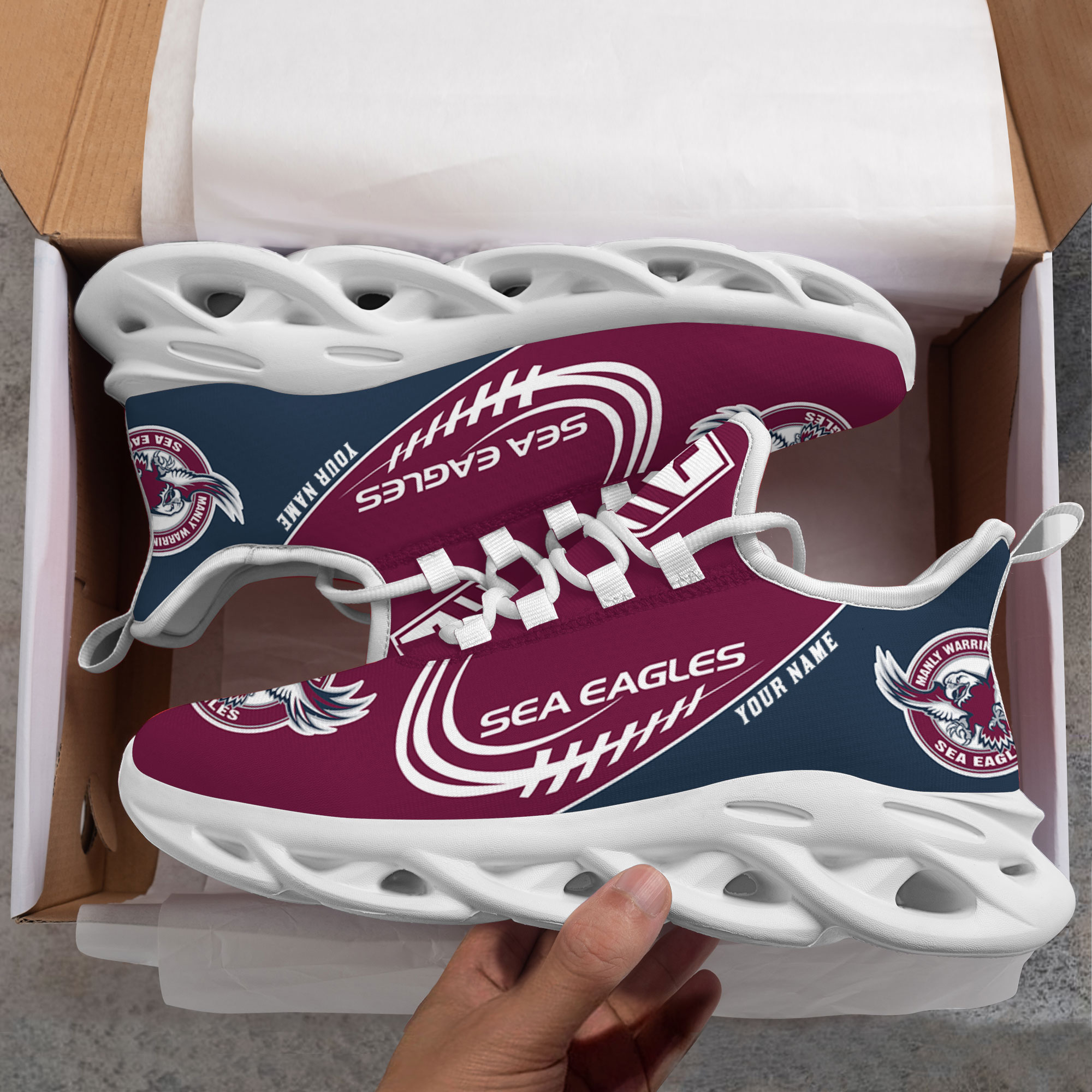 Custom Name Manly Sea Eagles PERSONALIZED MAX SOUL SHOES DS006 - Famjoys Custom Name Manly Sea Eagles PERSONALIZED MAX SOUL SHOES DS006 - Famjoys