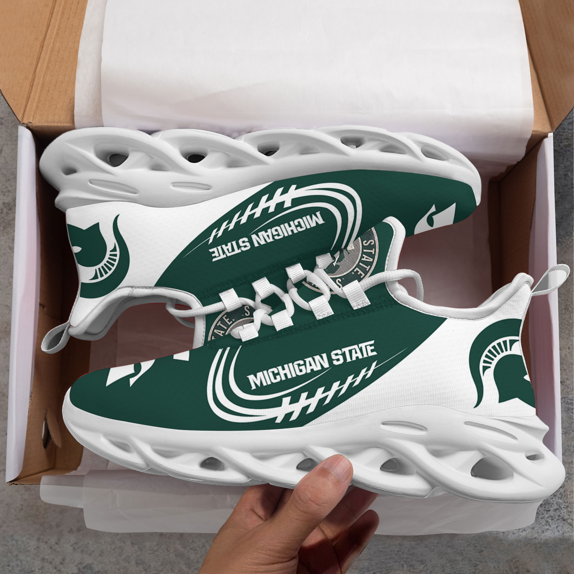 Custom Name Michigan State Spartans PERSONALIZED MAX SOUL SHOES DS006 - Famjoys Custom Name Michigan State Spartans PERSONALIZED MAX SOUL SHOES DS006 - Famjoys
