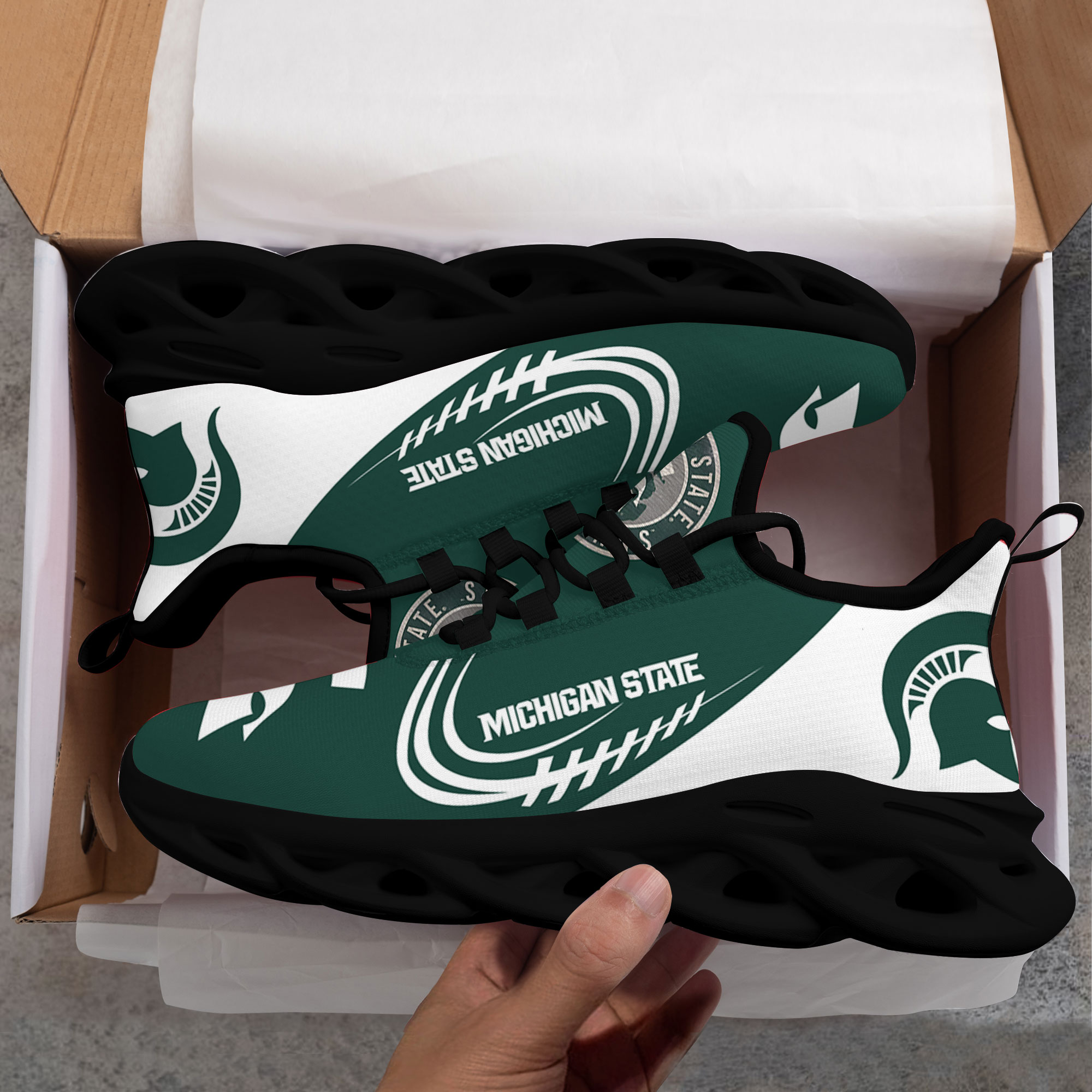Custom Name Michigan State Spartans PERSONALIZED MAX SOUL SHOES DS006 - Famjoys Custom Name Michigan State Spartans PERSONALIZED MAX SOUL SHOES DS006 - Famjoys