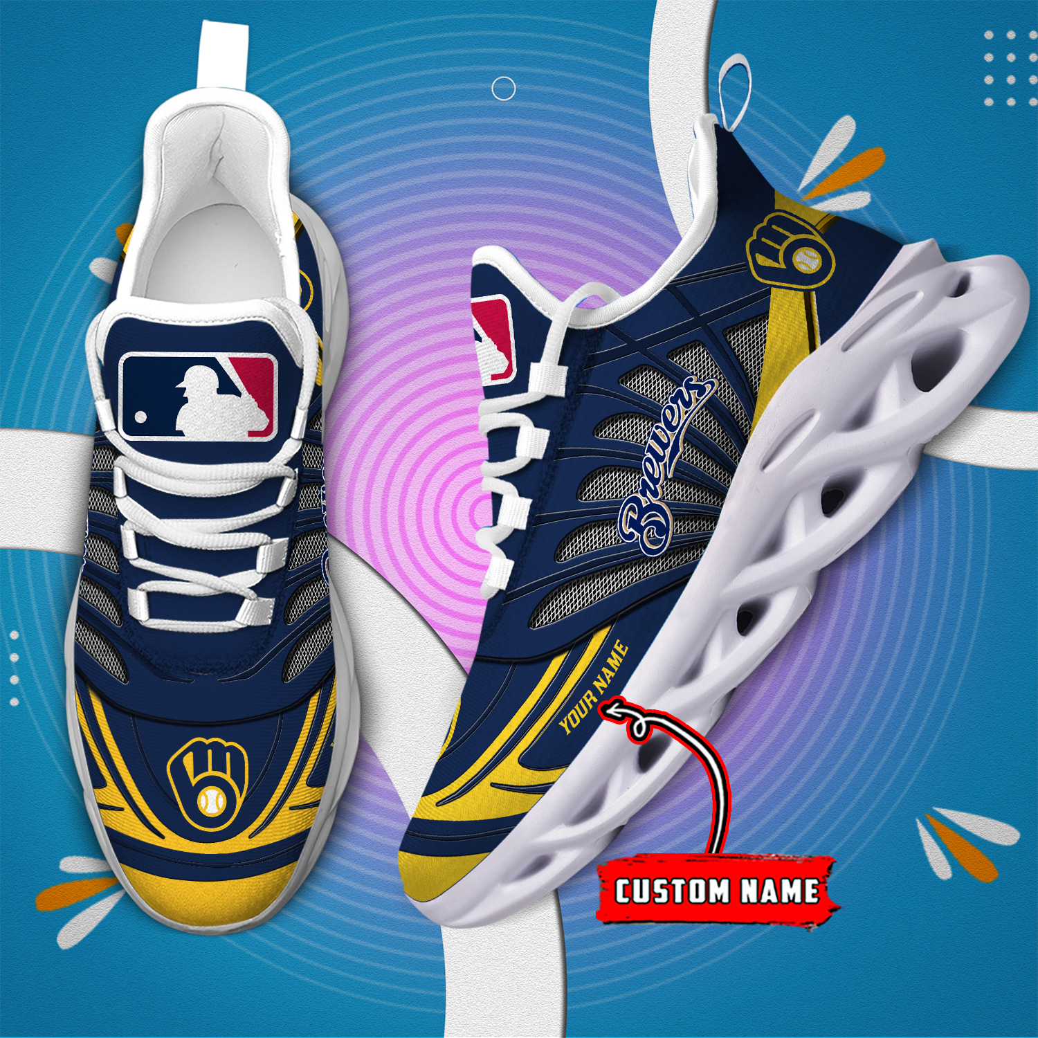 Custom Name Milwaukee Brewers PERSONALIZED MAX SOUL SHOES DS005 - Famjoys Custom Name Milwaukee Brewers PERSONALIZED MAX SOUL SHOES DS005 - Famjoys