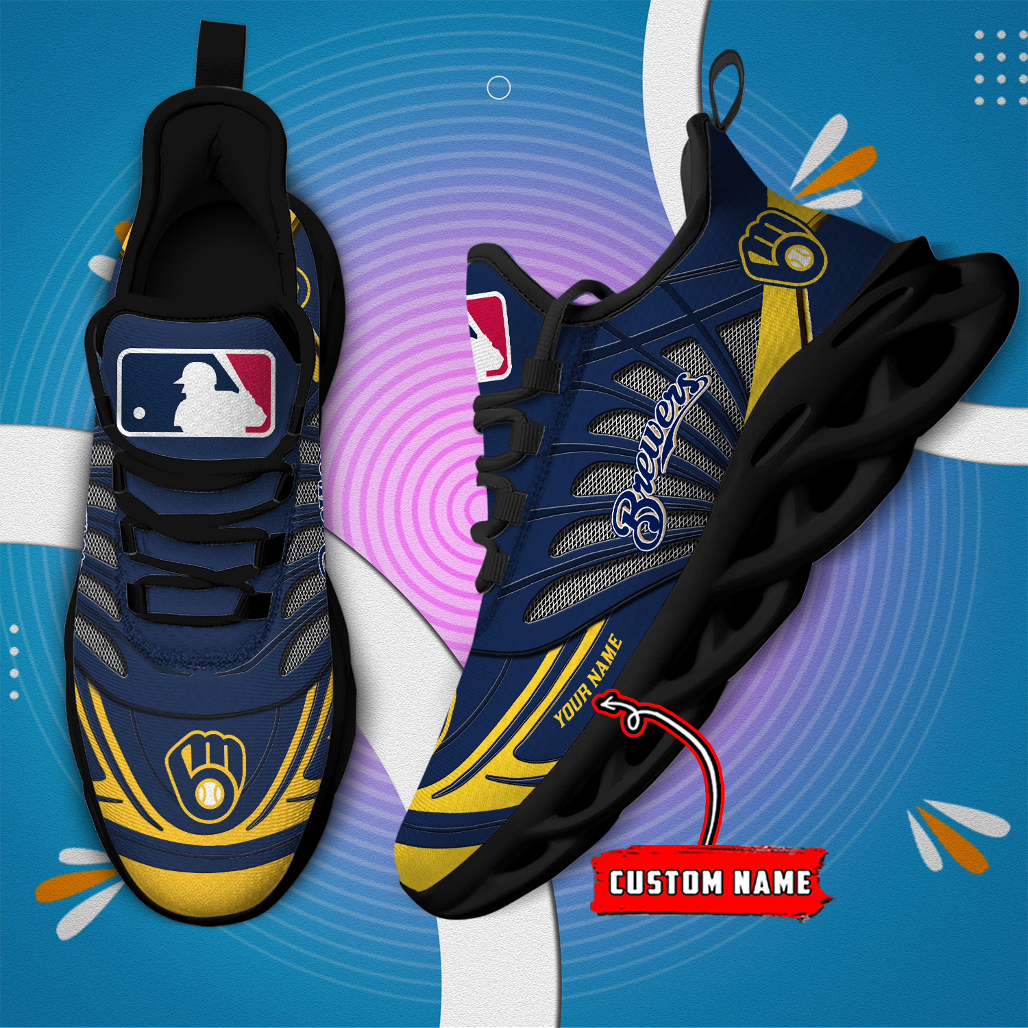 Custom Name Milwaukee Brewers PERSONALIZED MAX SOUL SHOES DS005 - Famjoys Custom Name Milwaukee Brewers PERSONALIZED MAX SOUL SHOES DS005 - Famjoys