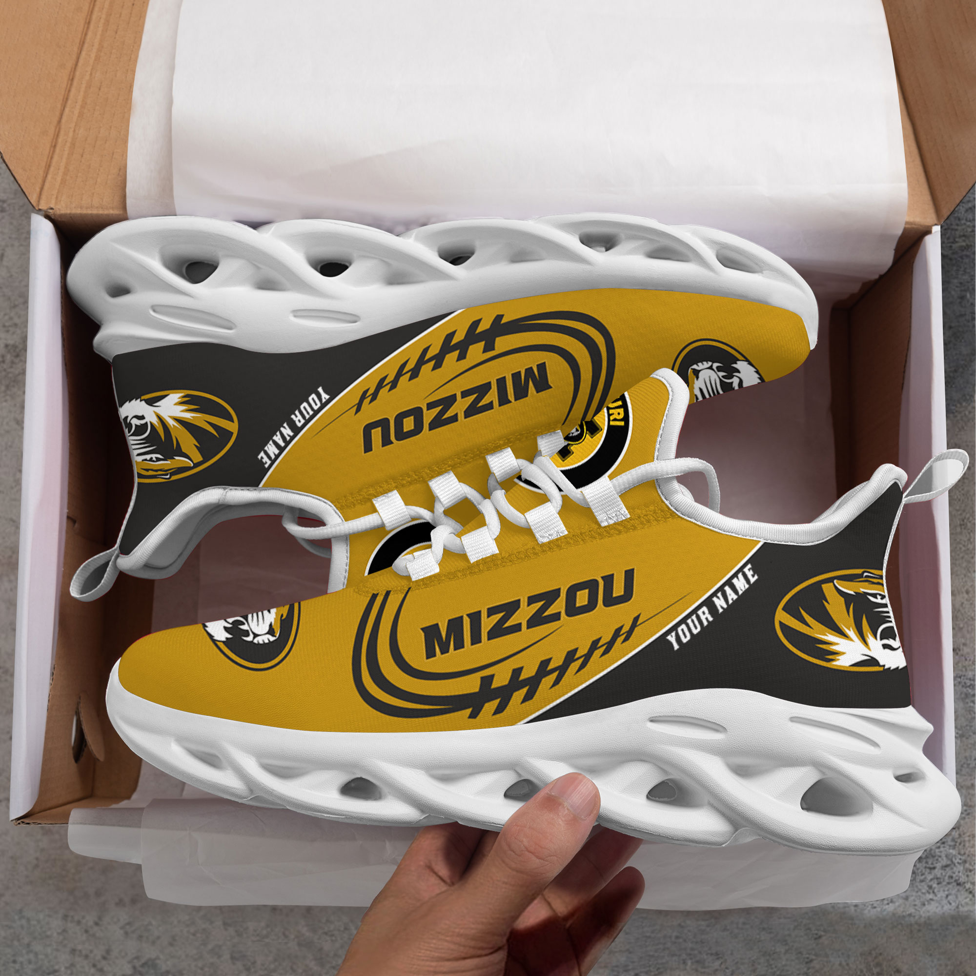 Custom Name Missouri Tigers PERSONALIZED MAX SOUL SHOES DS006 - Famjoys Custom Name Missouri Tigers PERSONALIZED MAX SOUL SHOES DS006 - Famjoys
