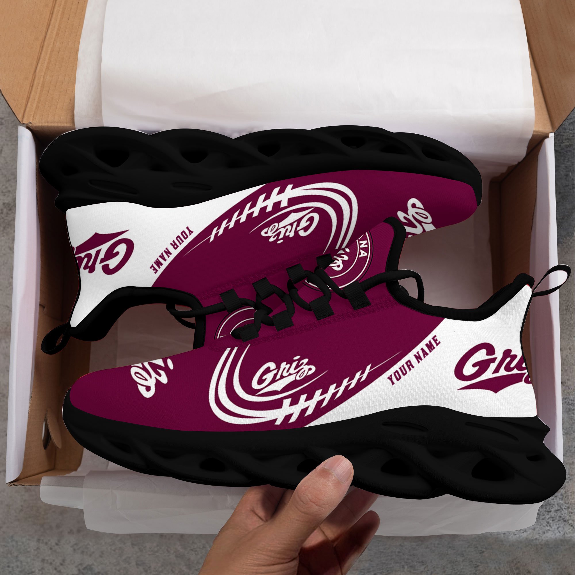 Custom Name Montana Grizzlies PERSONALIZED MAX SOUL SHOES DS006 - Famjoys Custom Name Montana Grizzlies PERSONALIZED MAX SOUL SHOES DS006 - Famjoys