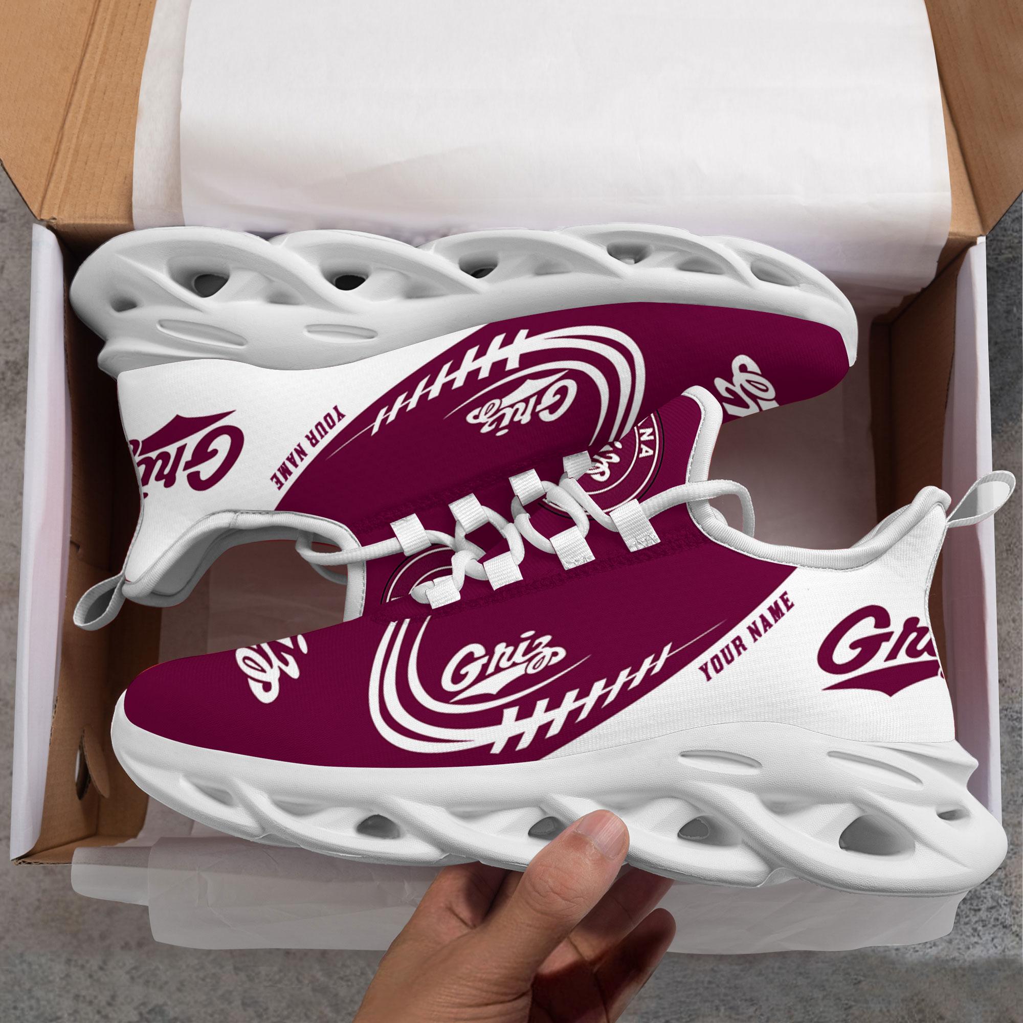 Custom Name Montana Grizzlies PERSONALIZED MAX SOUL SHOES DS006 - Famjoys Custom Name Montana Grizzlies PERSONALIZED MAX SOUL SHOES DS006 - Famjoys