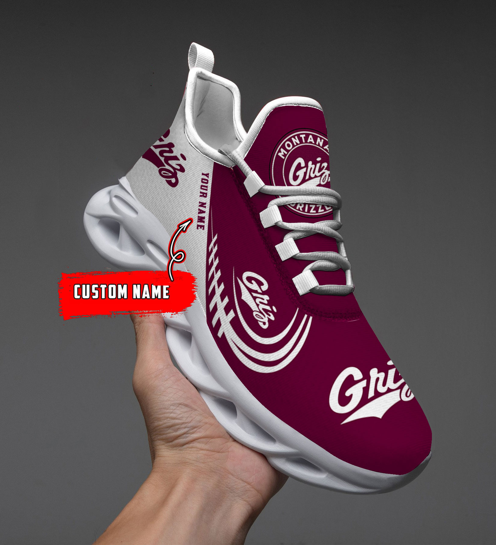 Custom Name Montana Grizzlies PERSONALIZED MAX SOUL SHOES DS006 - Famjoys Custom Name Montana Grizzlies PERSONALIZED MAX SOUL SHOES DS006 - Famjoys