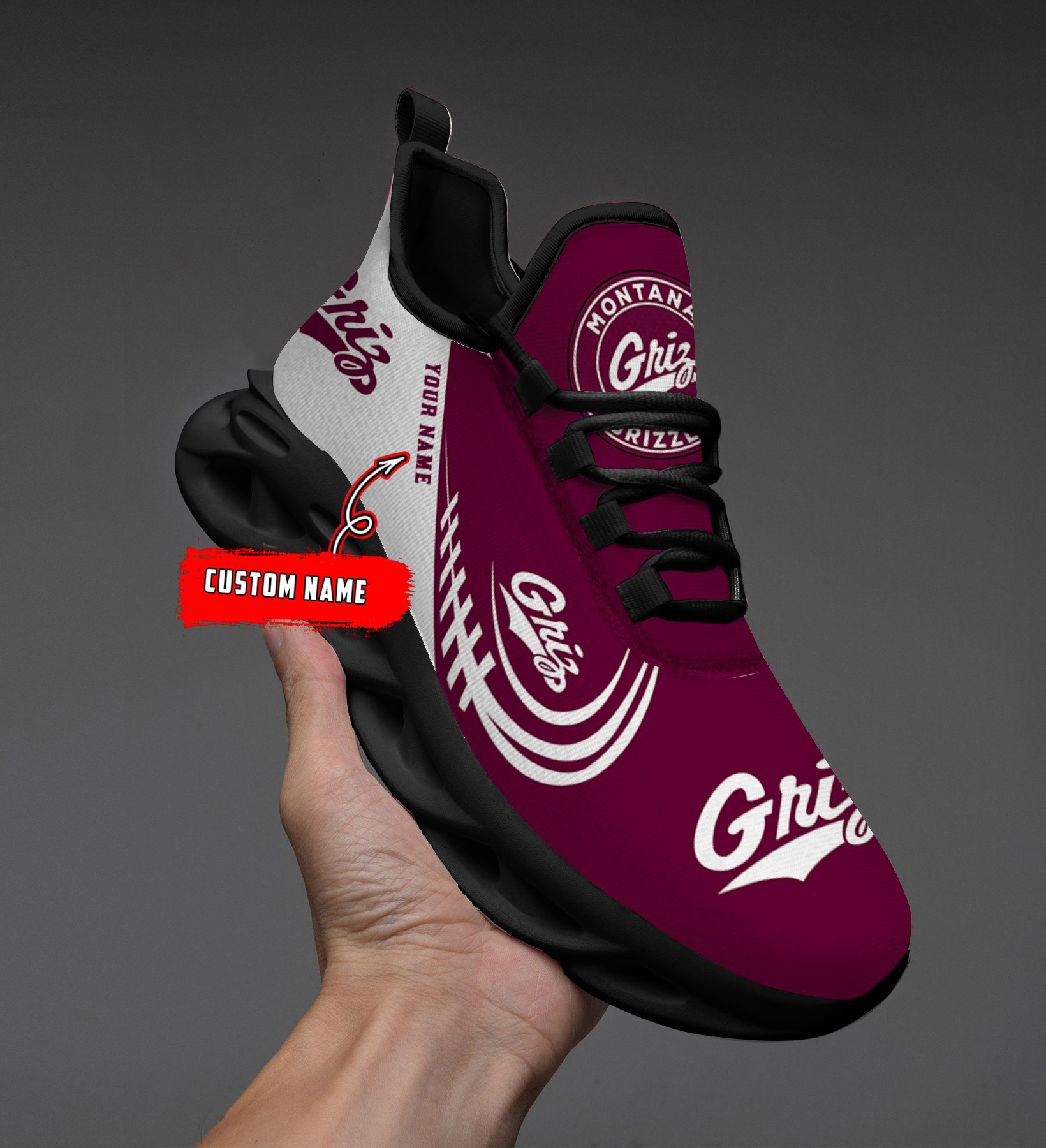 Custom Name Montana Grizzlies PERSONALIZED MAX SOUL SHOES DS006 - Famjoys Custom Name Montana Grizzlies PERSONALIZED MAX SOUL SHOES DS006 - Famjoys
