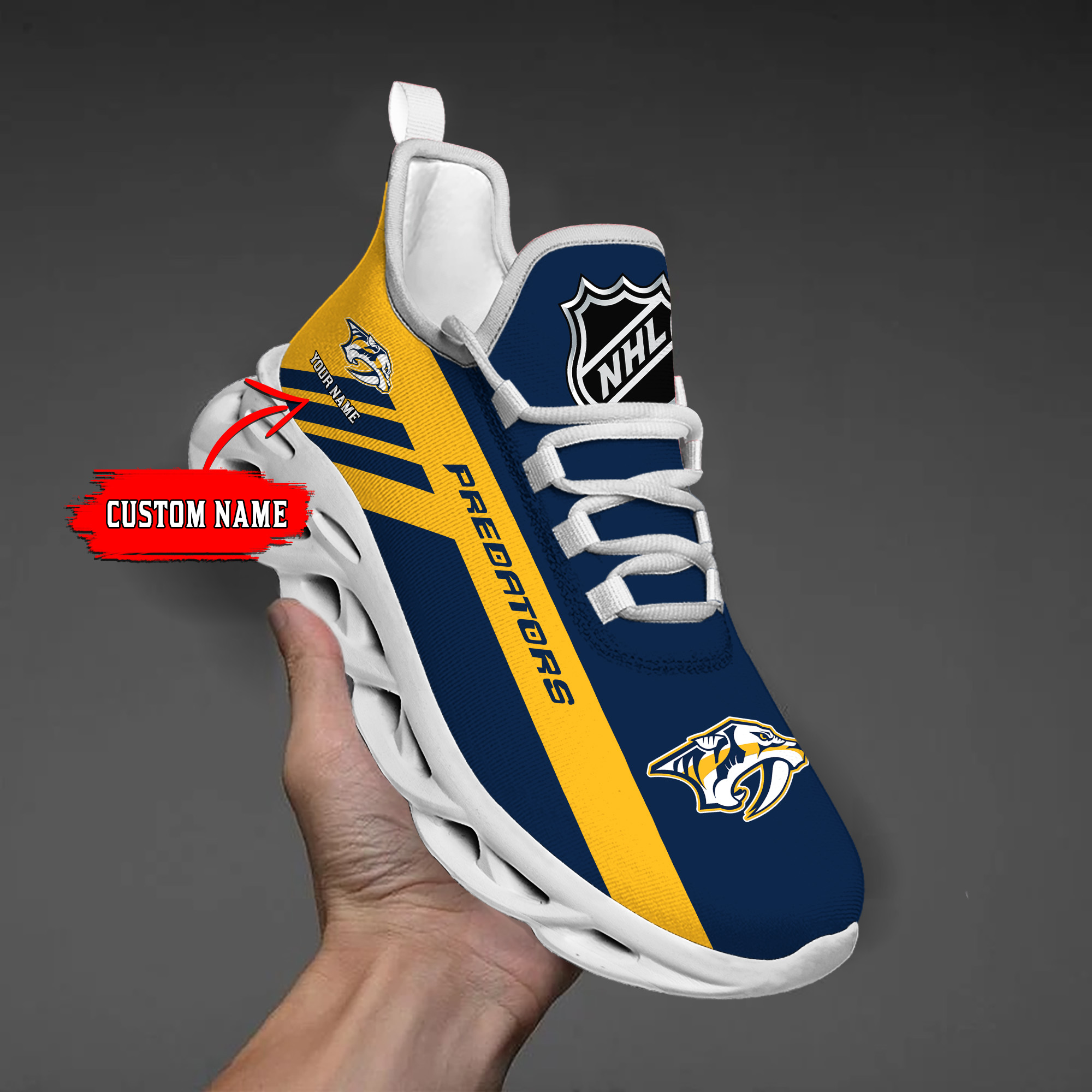 Custom Name Nashville Predators PERSONALIZED MAX SOUL SHOES DS004 - Famjoys Custom Name Nashville Predators PERSONALIZED MAX SOUL SHOES DS004 - Famjoys