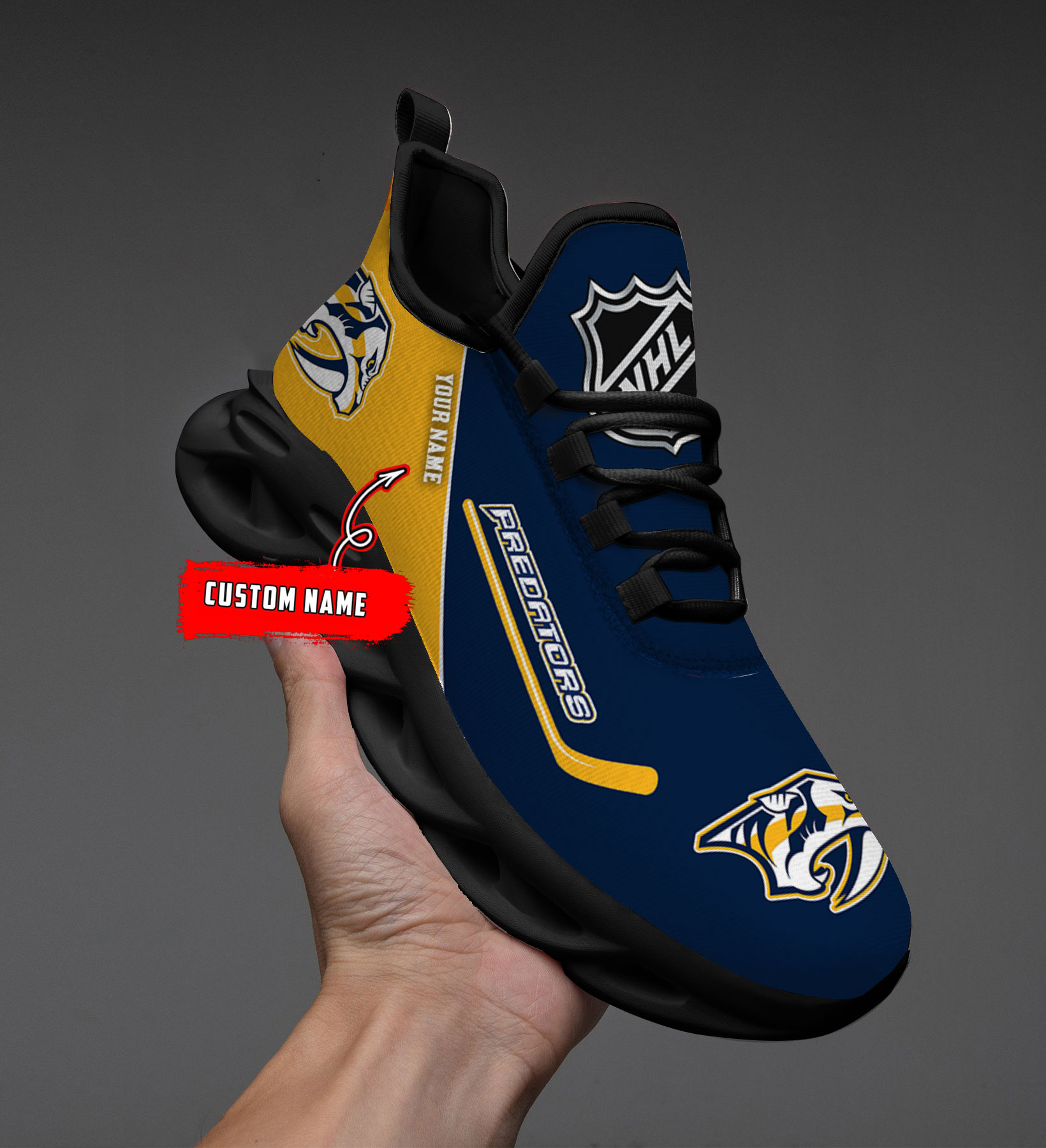 Custom Name Nashville Predators PERSONALIZED MAX SOUL SHOES DS006 NEW 2022 M1 - Famjoys Custom Name Nashville Predators PERSONALIZED MAX SOUL SHOES DS006 NEW 2022 M1 - Famjoys