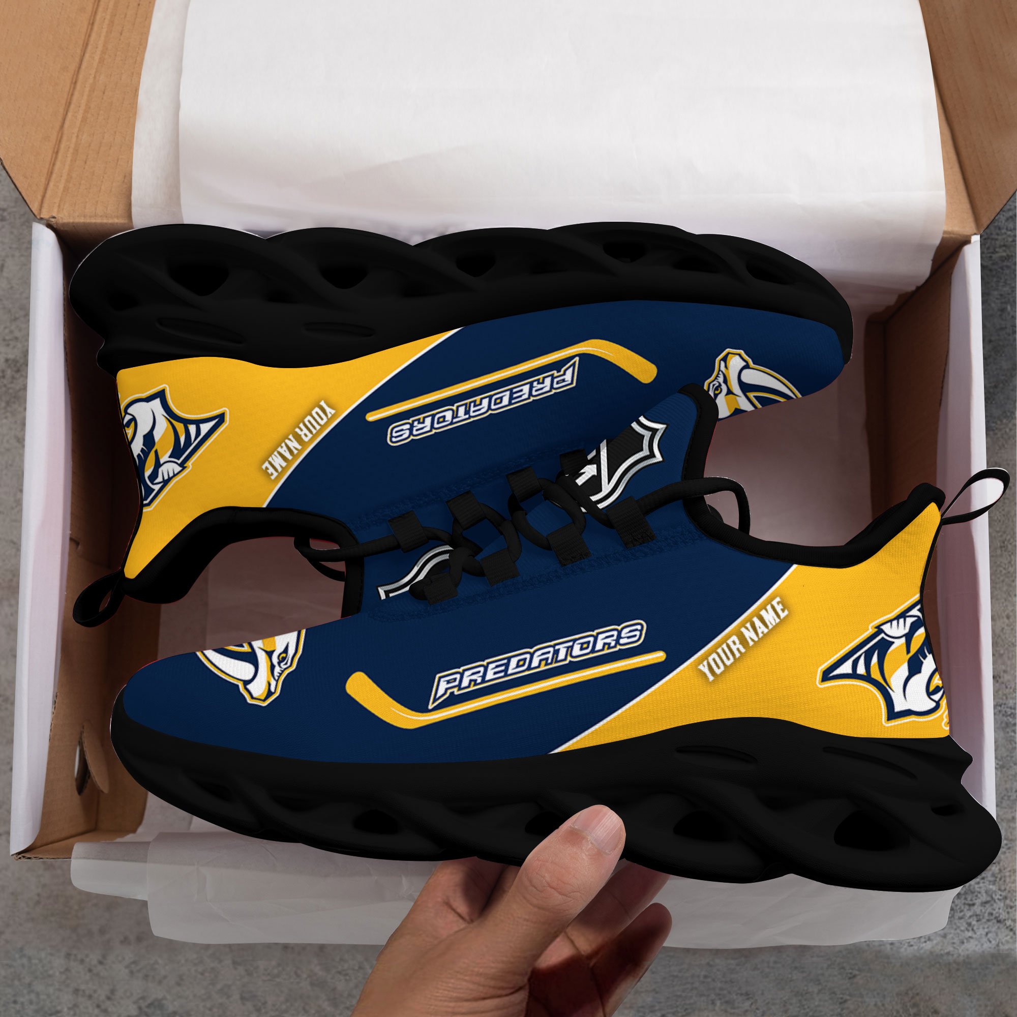 Custom Name Nashville Predators PERSONALIZED MAX SOUL SHOES DS006 NEW 2022 M1 - Famjoys Custom Name Nashville Predators PERSONALIZED MAX SOUL SHOES DS006 NEW 2022 M1 - Famjoys