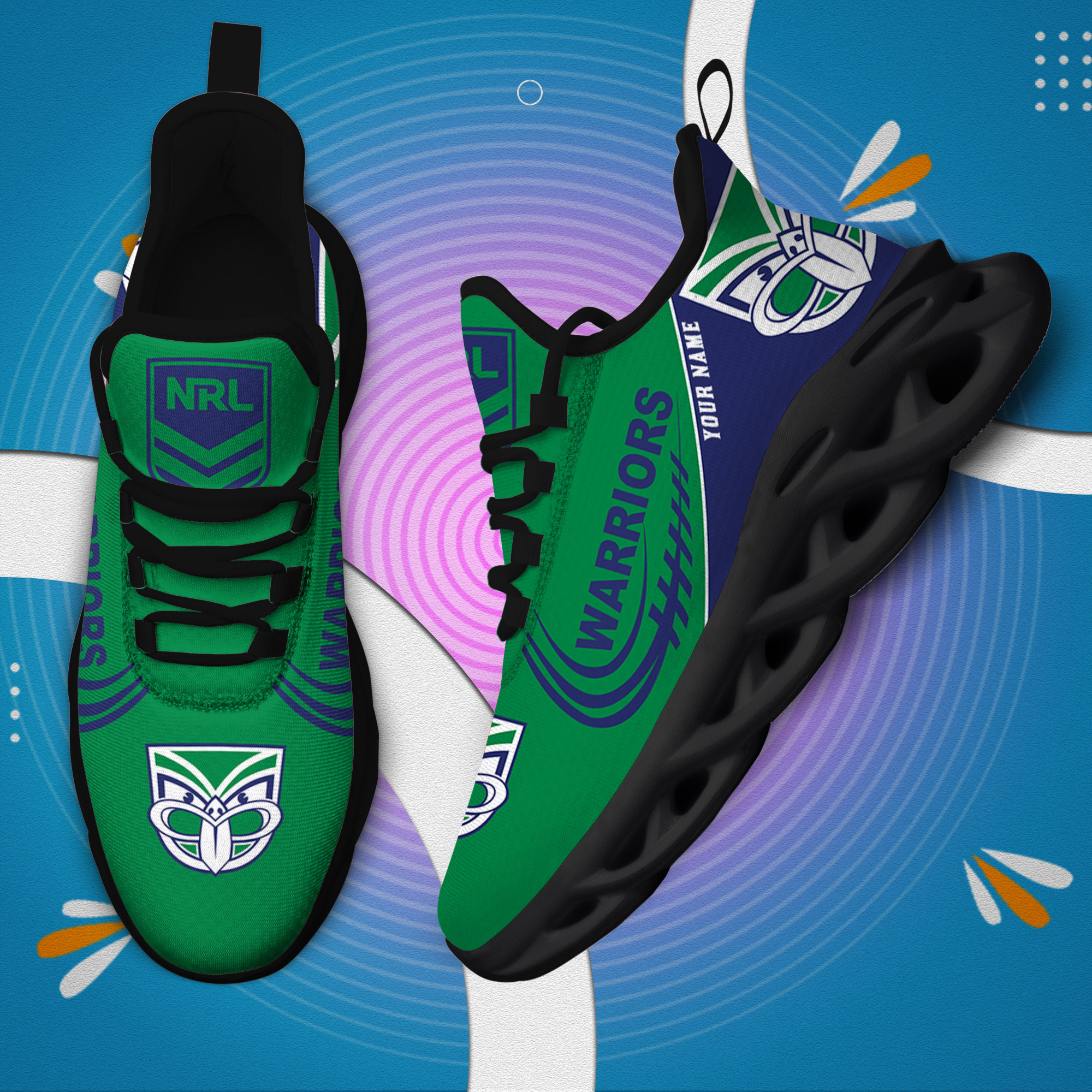 Custom Name New Zealand Warriors PERSONALIZED MAX SOUL SHOES DS006 - Famjoys Custom Name New Zealand Warriors PERSONALIZED MAX SOUL SHOES DS006 - Famjoys