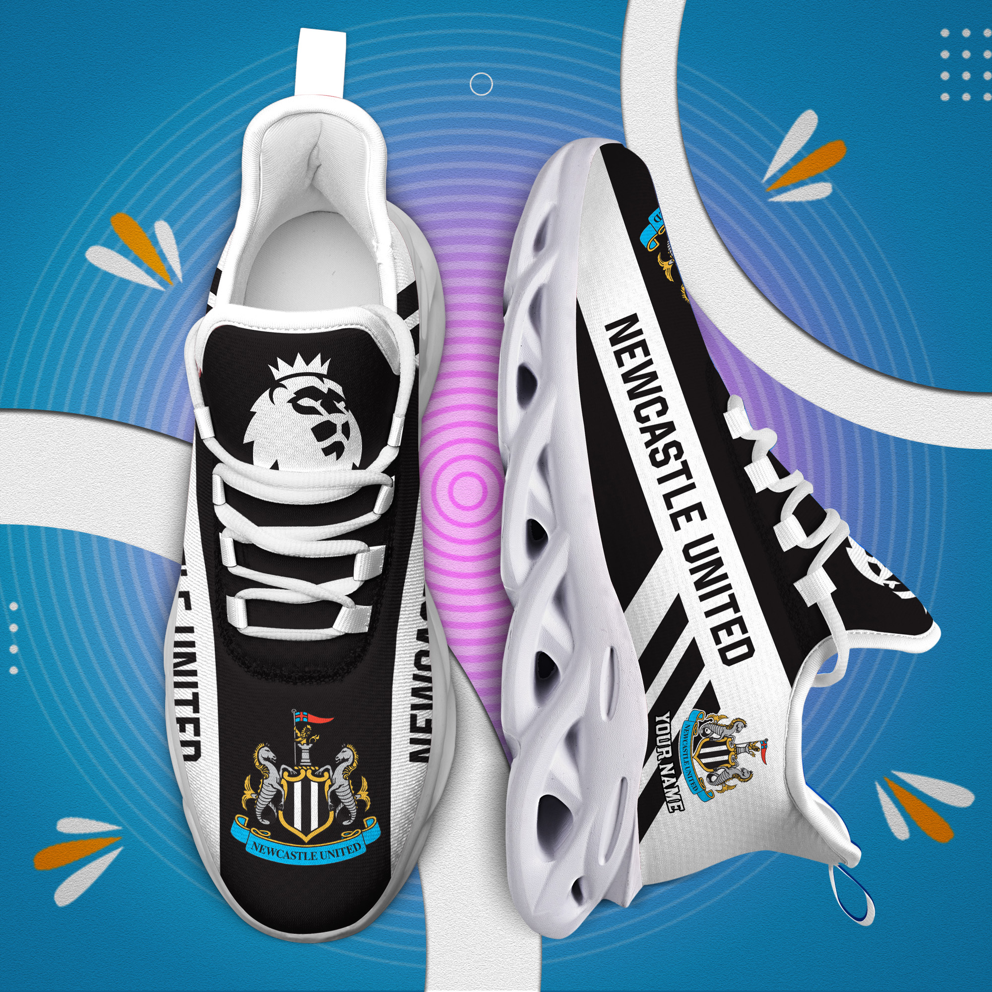 Custom Name Newcastle United PERSONALIZED MAX SOUL SHOES DS006 EPL - Famjoys Custom Name Newcastle United PERSONALIZED MAX SOUL SHOES DS006 EPL - Famjoys