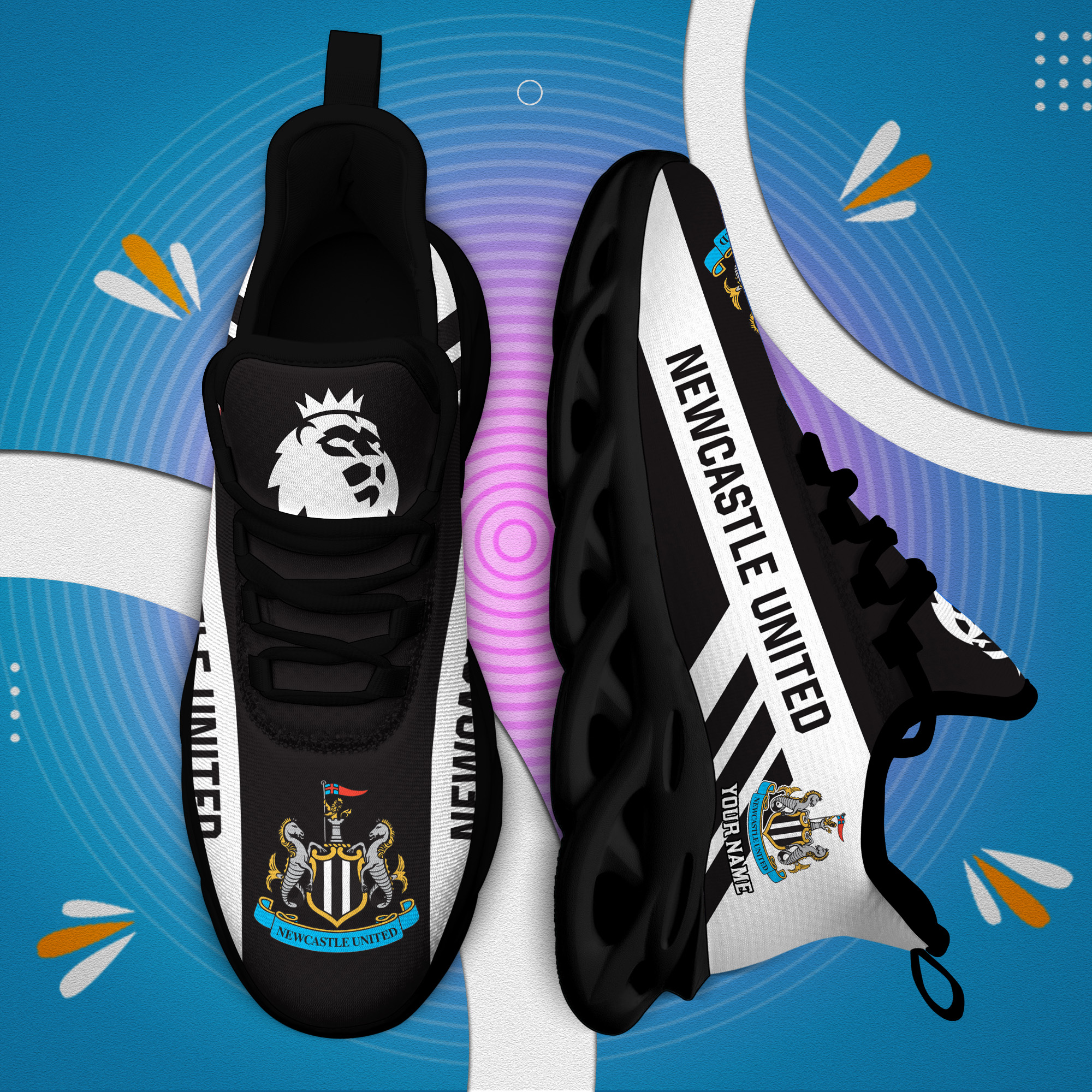 Custom Name Newcastle United PERSONALIZED MAX SOUL SHOES DS006 EPL - Famjoys Custom Name Newcastle United PERSONALIZED MAX SOUL SHOES DS006 EPL - Famjoys