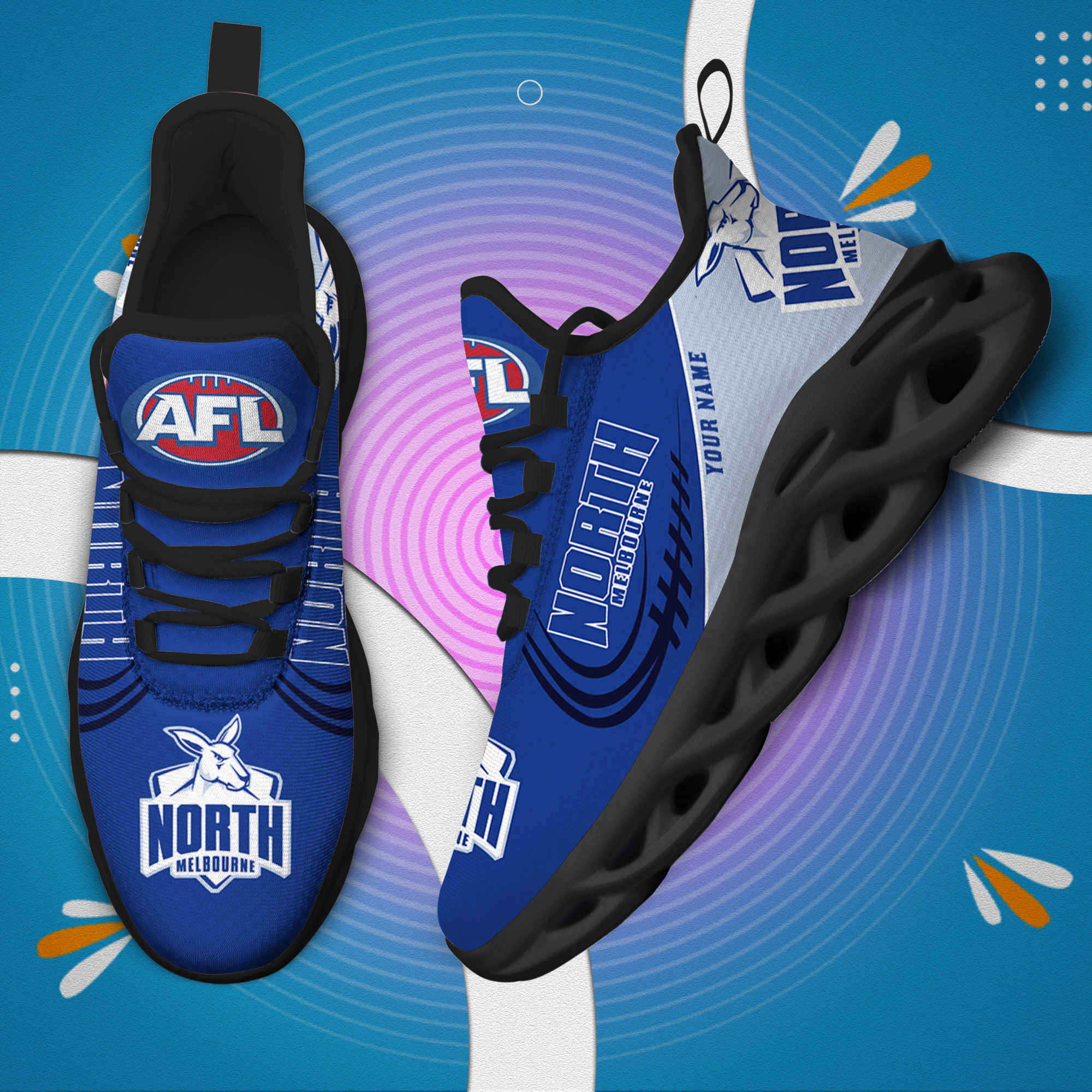 Custom Name North Melbourne Kangaroos PERSONALIZED MAX SOUL SHOES DS006 - Famjoys Custom Name North Melbourne Kangaroos PERSONALIZED MAX SOUL SHOES DS006 - Famjoys