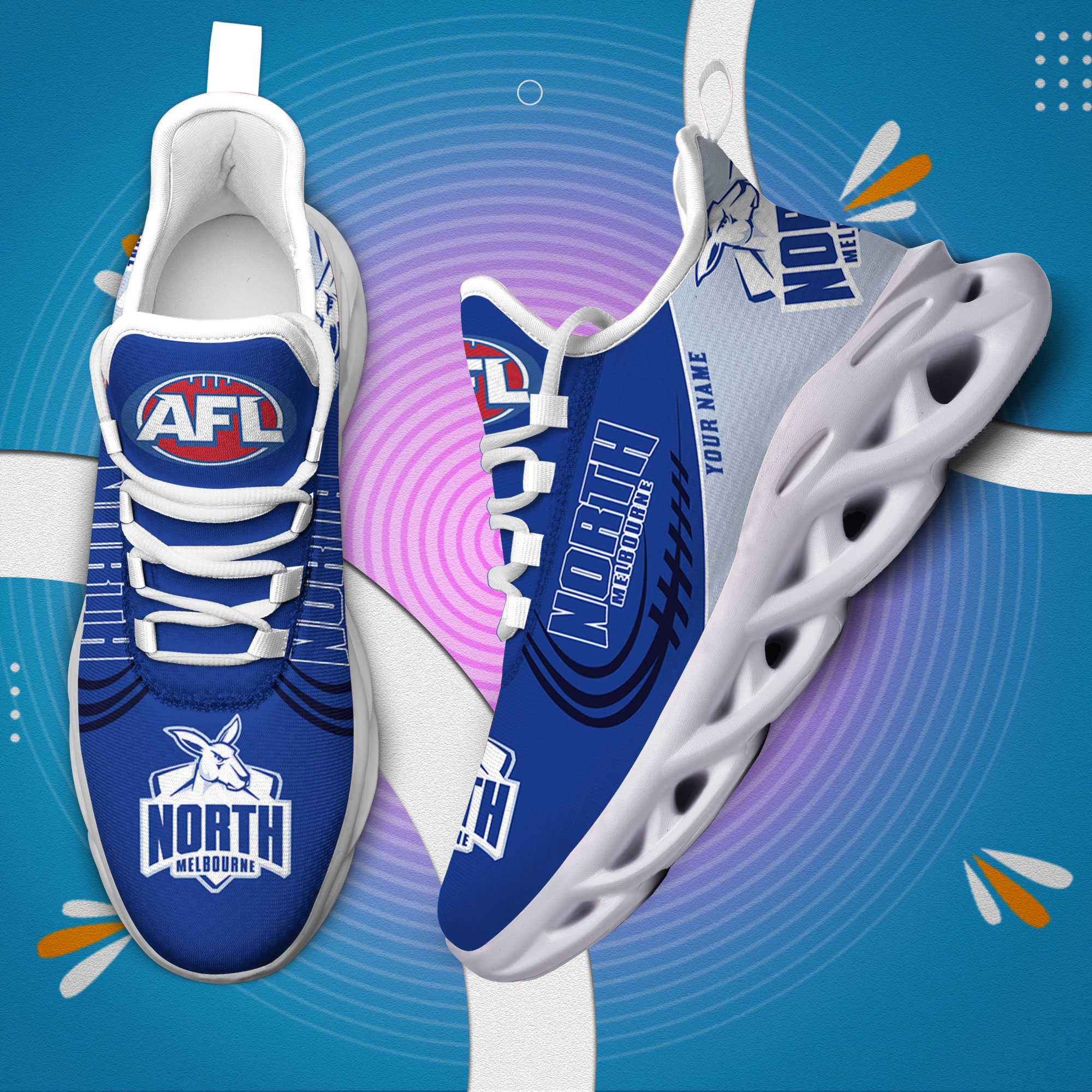 Custom Name North Melbourne Kangaroos PERSONALIZED MAX SOUL SHOES DS006 - Famjoys Custom Name North Melbourne Kangaroos PERSONALIZED MAX SOUL SHOES DS006 - Famjoys