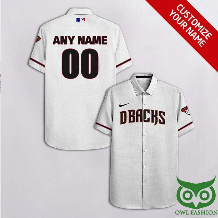 Custom Name Number Arizona Diamondbacks White Hawaiian Shirt - Famjoys Custom Name Number Arizona Diamondbacks White Hawaiian Shirt - Famjoys