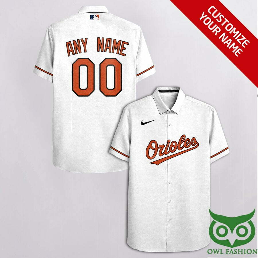 Custom Name Number Baltimore Orioles Dark Orange White Hawaiian Shirt - Famjoys Custom Name Number Baltimore Orioles Dark Orange White Hawaiian Shirt - Famjoys
