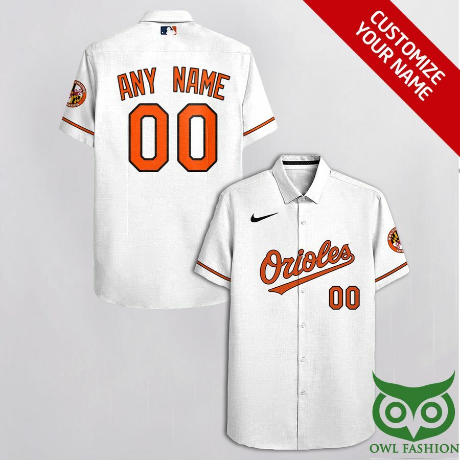 Custom Name Number Baltimore Orioles White And Orange Hawaiian Shirt - Famjoys Custom Name Number Baltimore Orioles White And Orange Hawaiian Shirt - Famjoys