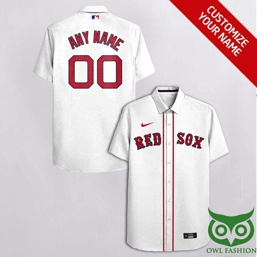 Custom Name Number Boston Red Sox White Red Hawaiian Shirt - Famjoys Custom Name Number Boston Red Sox White Red Hawaiian Shirt - Famjoys