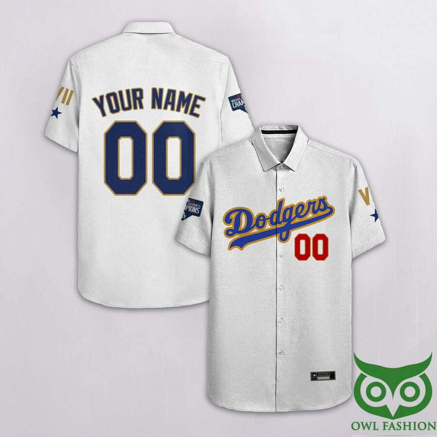 Custom Name Number Los Angeles Dodgers White Hawaiian Shirt - Famjoys Custom Name Number Los Angeles Dodgers White Hawaiian Shirt - Famjoys