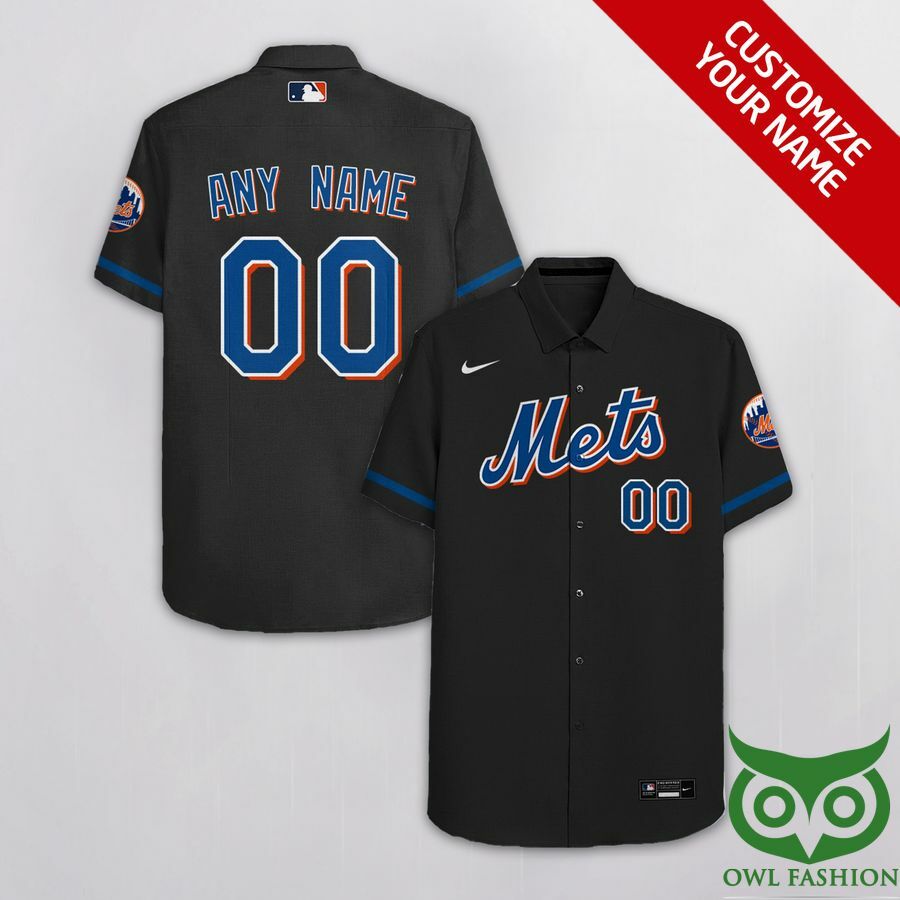 Custom Name Number New York Mets Gray Black Hawaiian Shirt - Famjoys Custom Name Number New York Mets Gray Black Hawaiian Shirt - Famjoys
