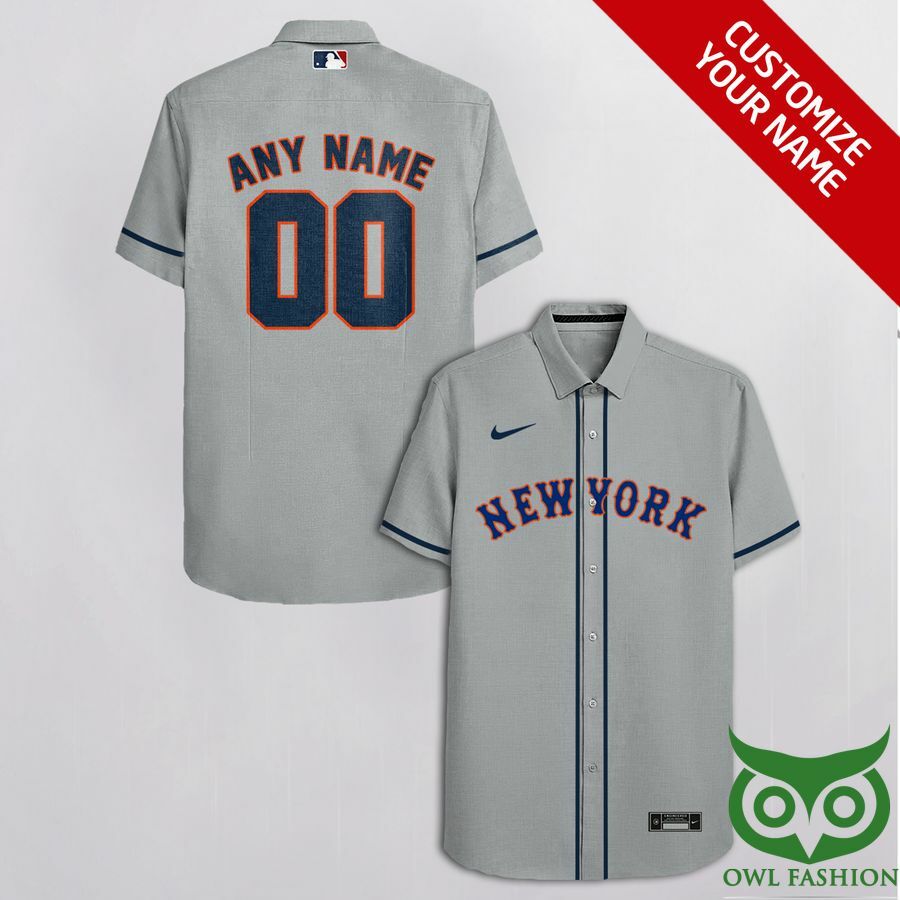 Custom Name Number New York Mets Gray Hawaiian Shirt - Famjoys Custom Name Number New York Mets Gray Hawaiian Shirt - Famjoys