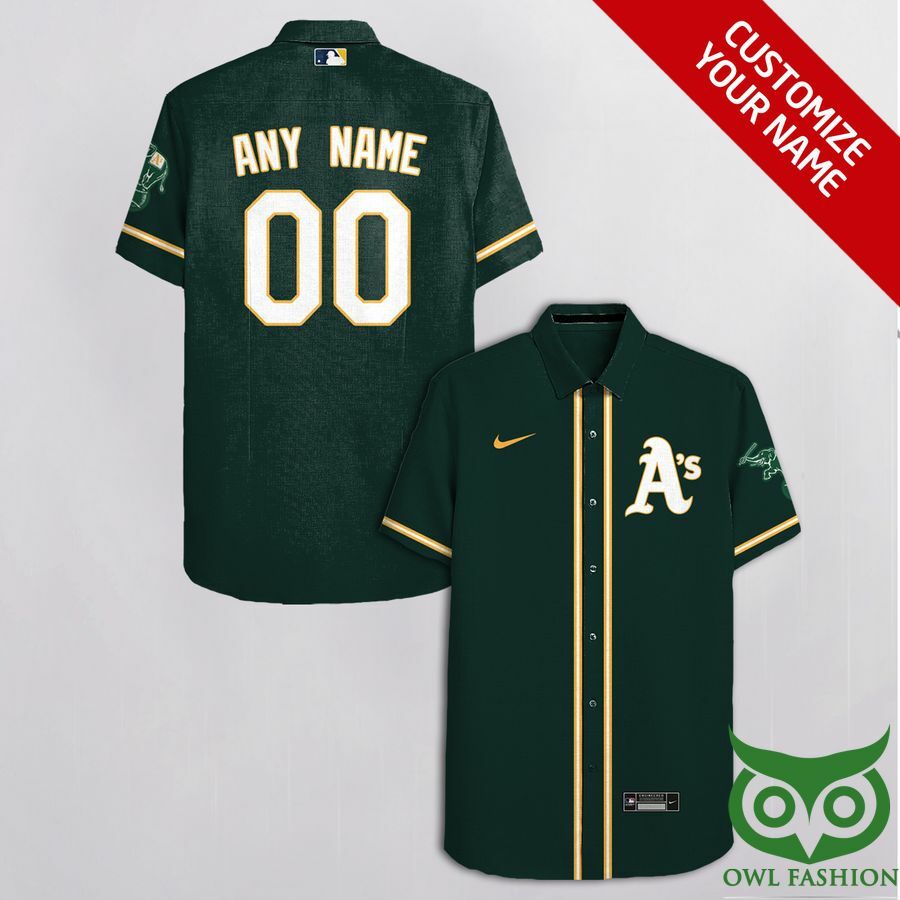 Custom Name Number Oakland Athletics Dark Green With Hawaiian Shirt - Famjoys Custom Name Number Oakland Athletics Dark Green With Hawaiian Shirt - Famjoys