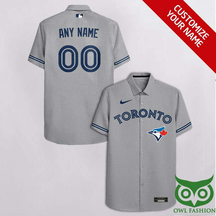 Custom Name Number Toronto Blue Jays Gray Hawaiian Shirt - Famjoys Custom Name Number Toronto Blue Jays Gray Hawaiian Shirt - Famjoys