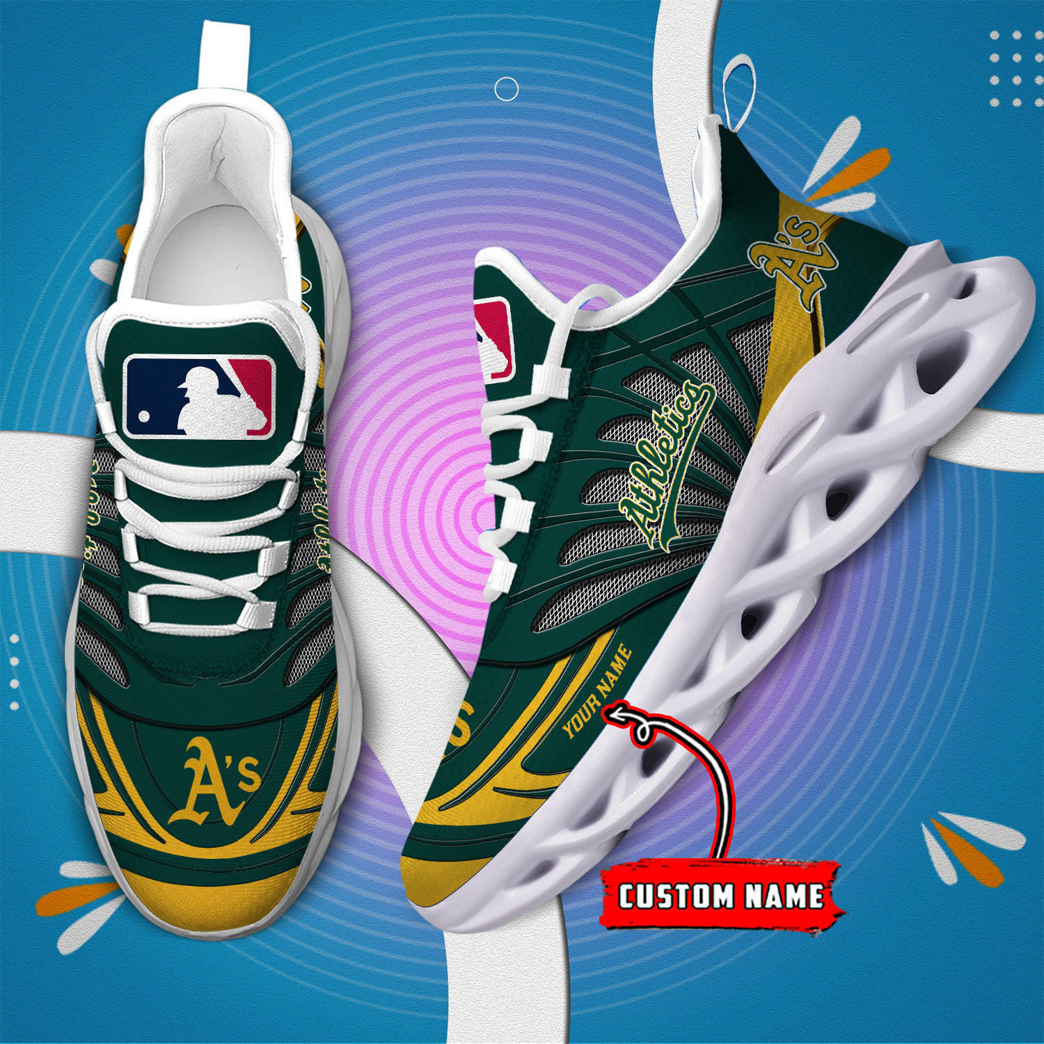 Custom Name Oakland Athletics PERSONALIZED MAX SOUL SHOES DS005 - Famjoys Custom Name Oakland Athletics PERSONALIZED MAX SOUL SHOES DS005 - Famjoys