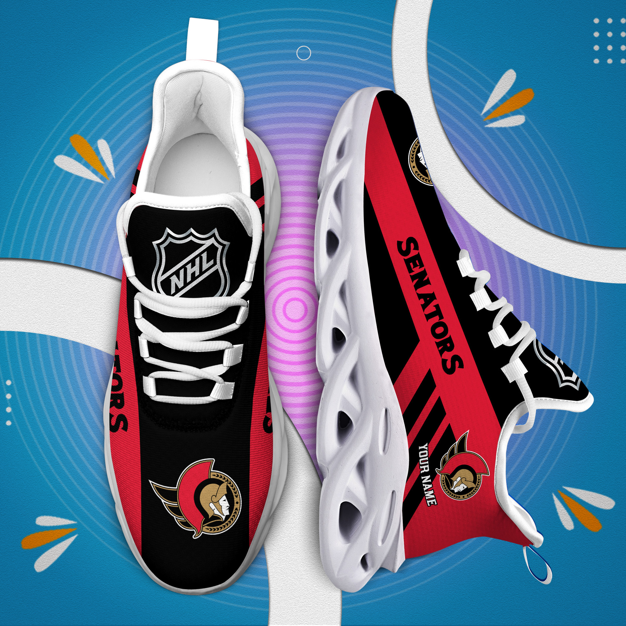 Custom Name Ottawa Senators PERSONALIZED MAX SOUL SHOES DS004 - Famjoys Custom Name Ottawa Senators PERSONALIZED MAX SOUL SHOES DS004 - Famjoys