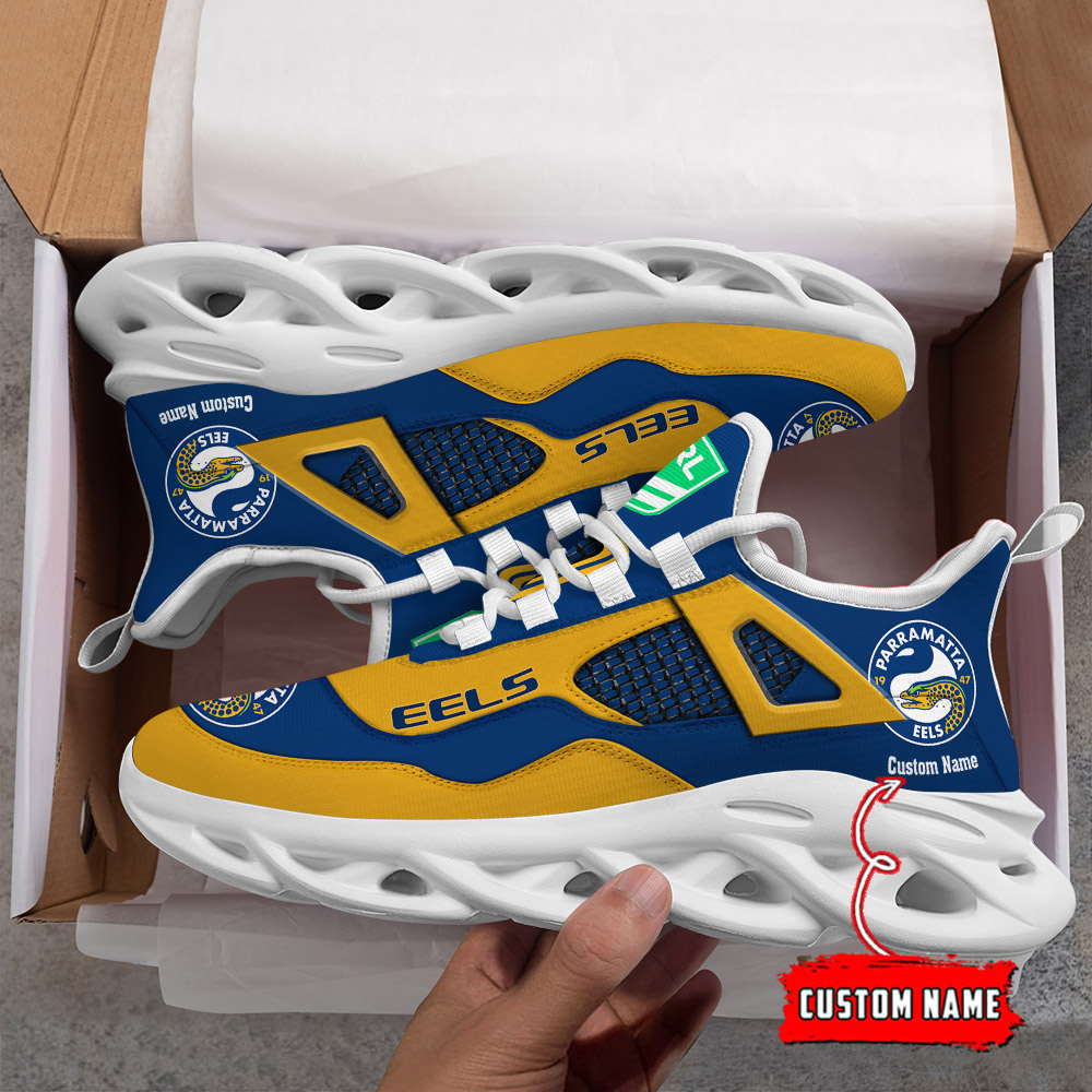 Custom Name Parramatta Eels NRL MAX SOUL SHOES DS001 - Famjoys Custom Name Parramatta Eels NRL MAX SOUL SHOES DS001 - Famjoys