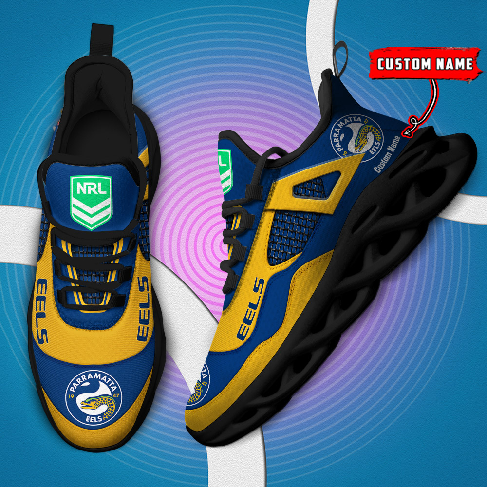 Custom Name Parramatta Eels NRL MAX SOUL SHOES DS001 - Famjoys Custom Name Parramatta Eels NRL MAX SOUL SHOES DS001 - Famjoys