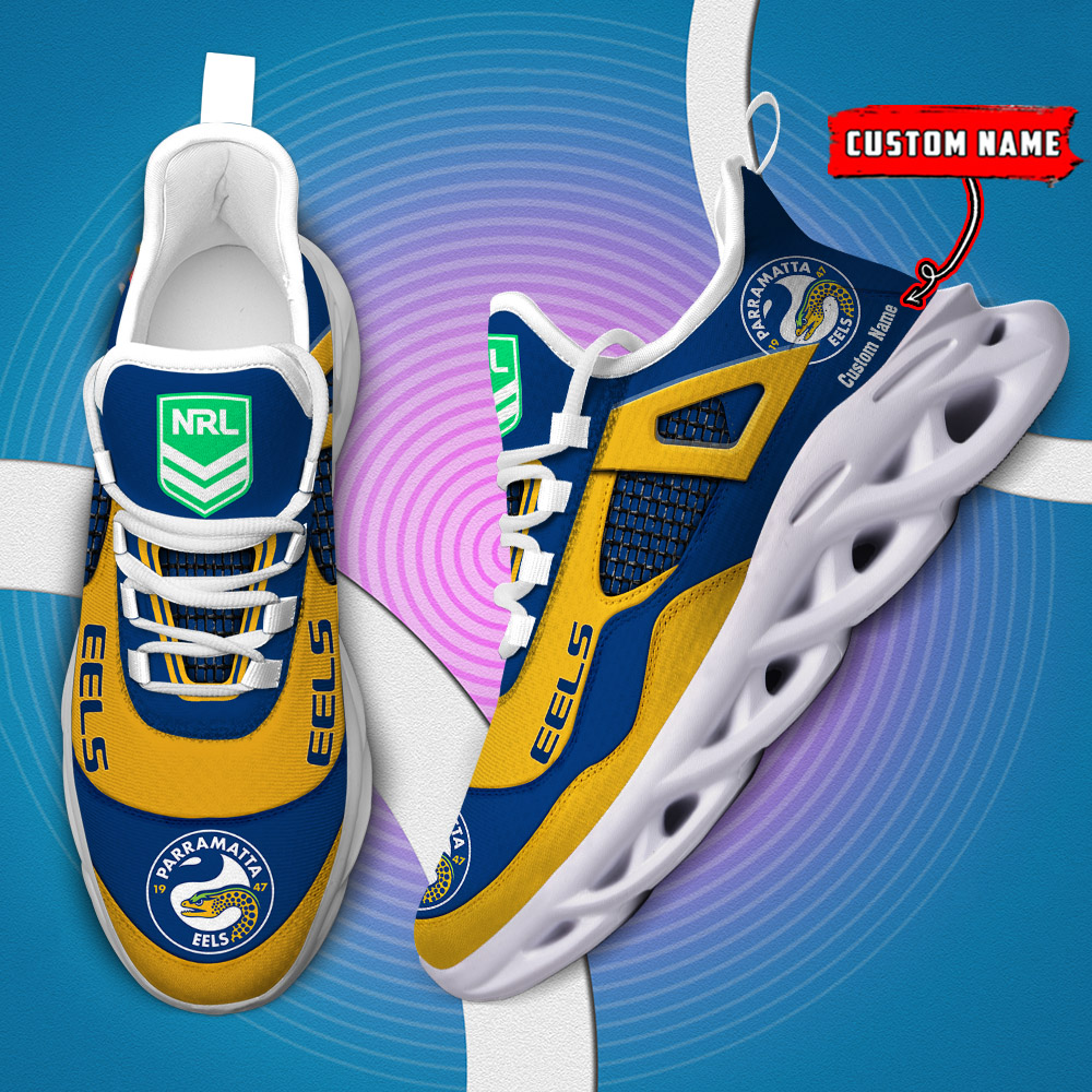 Custom Name Parramatta Eels NRL MAX SOUL SHOES DS001 - Famjoys Custom Name Parramatta Eels NRL MAX SOUL SHOES DS001 - Famjoys