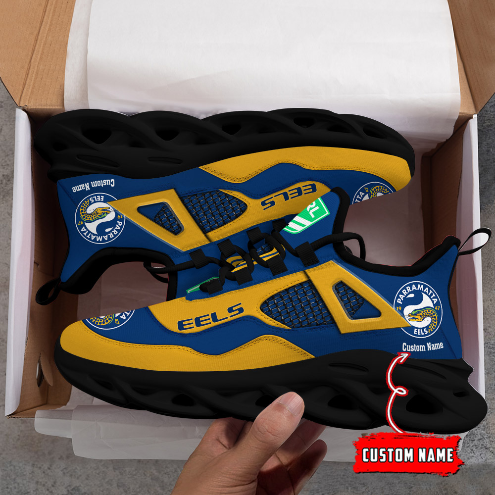 Custom Name Parramatta Eels NRL MAX SOUL SHOES DS001 - Famjoys Custom Name Parramatta Eels NRL MAX SOUL SHOES DS001 - Famjoys
