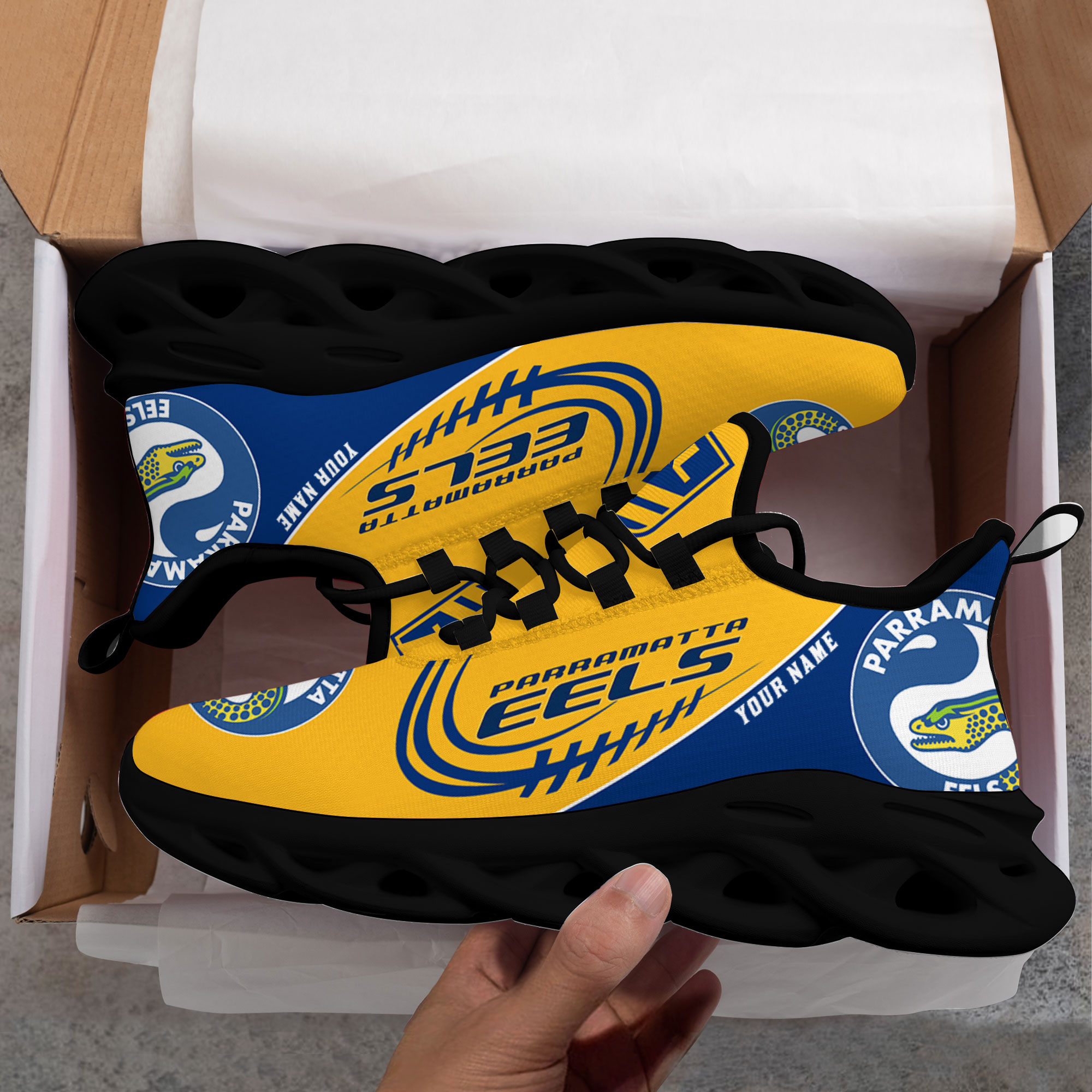 Custom Name Parramatta Eels PERSONALIZED MAX SOUL SHOES DS006 - Famjoys Custom Name Parramatta Eels PERSONALIZED MAX SOUL SHOES DS006 - Famjoys
