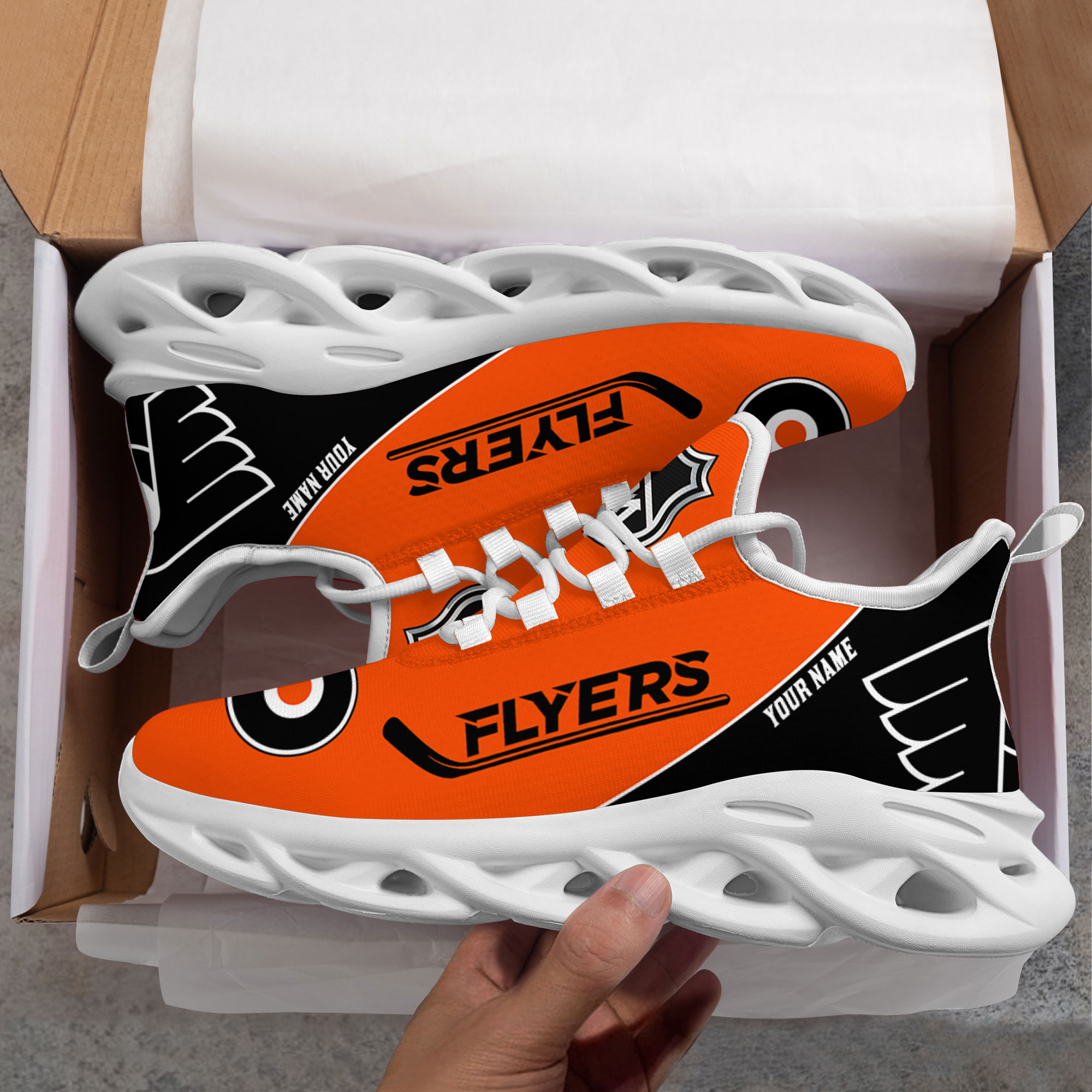 Custom Name Philadelphia Flyers PERSONALIZED MAX SOUL SHOES DS006 NEW 2022 M1 - Famjoys Custom Name Philadelphia Flyers PERSONALIZED MAX SOUL SHOES DS006 NEW 2022 M1 - Famjoys