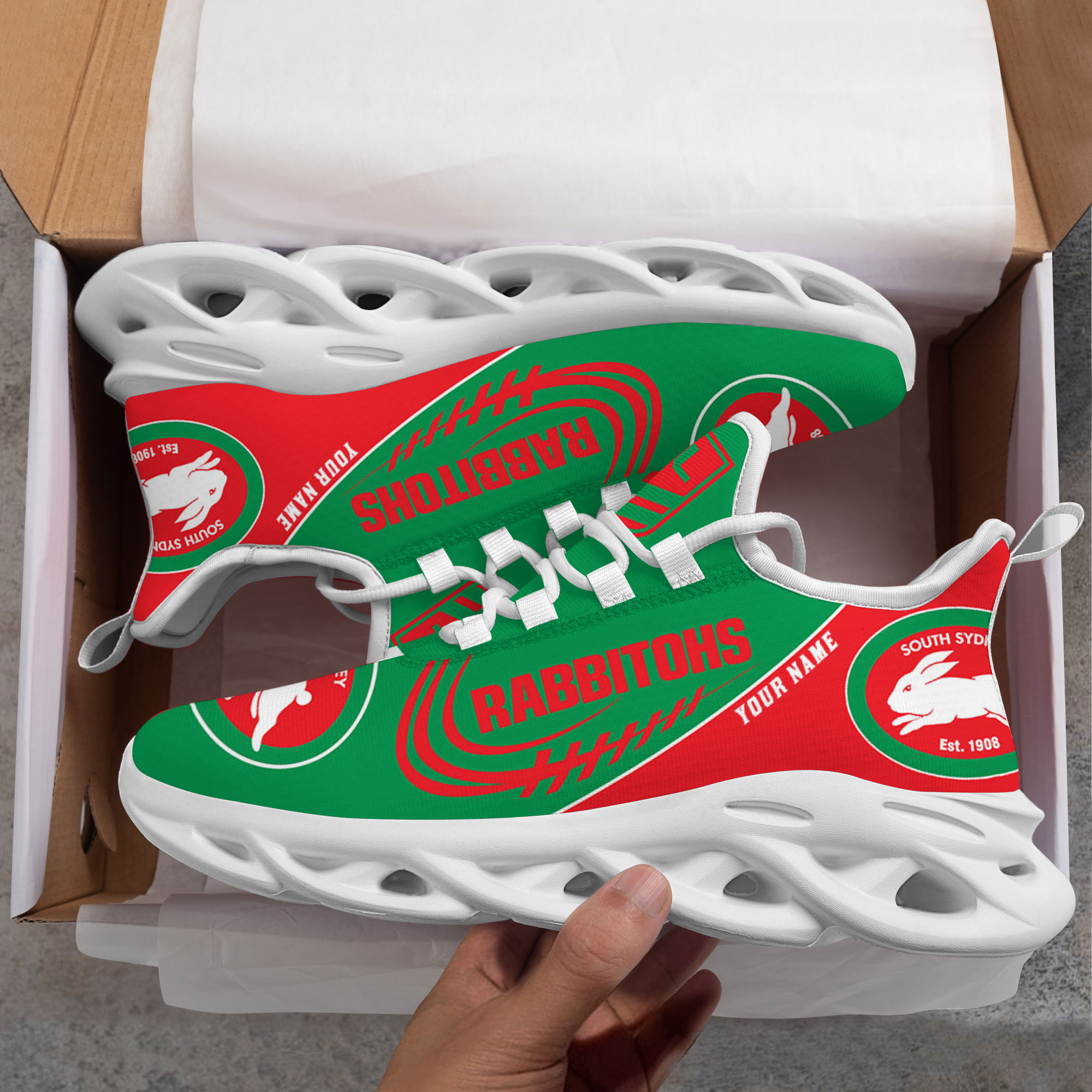 Custom Name South Sydney Rabbitohs PERSONALIZED MAX SOUL SHOES DS006 - Famjoys Custom Name South Sydney Rabbitohs PERSONALIZED MAX SOUL SHOES DS006 - Famjoys
