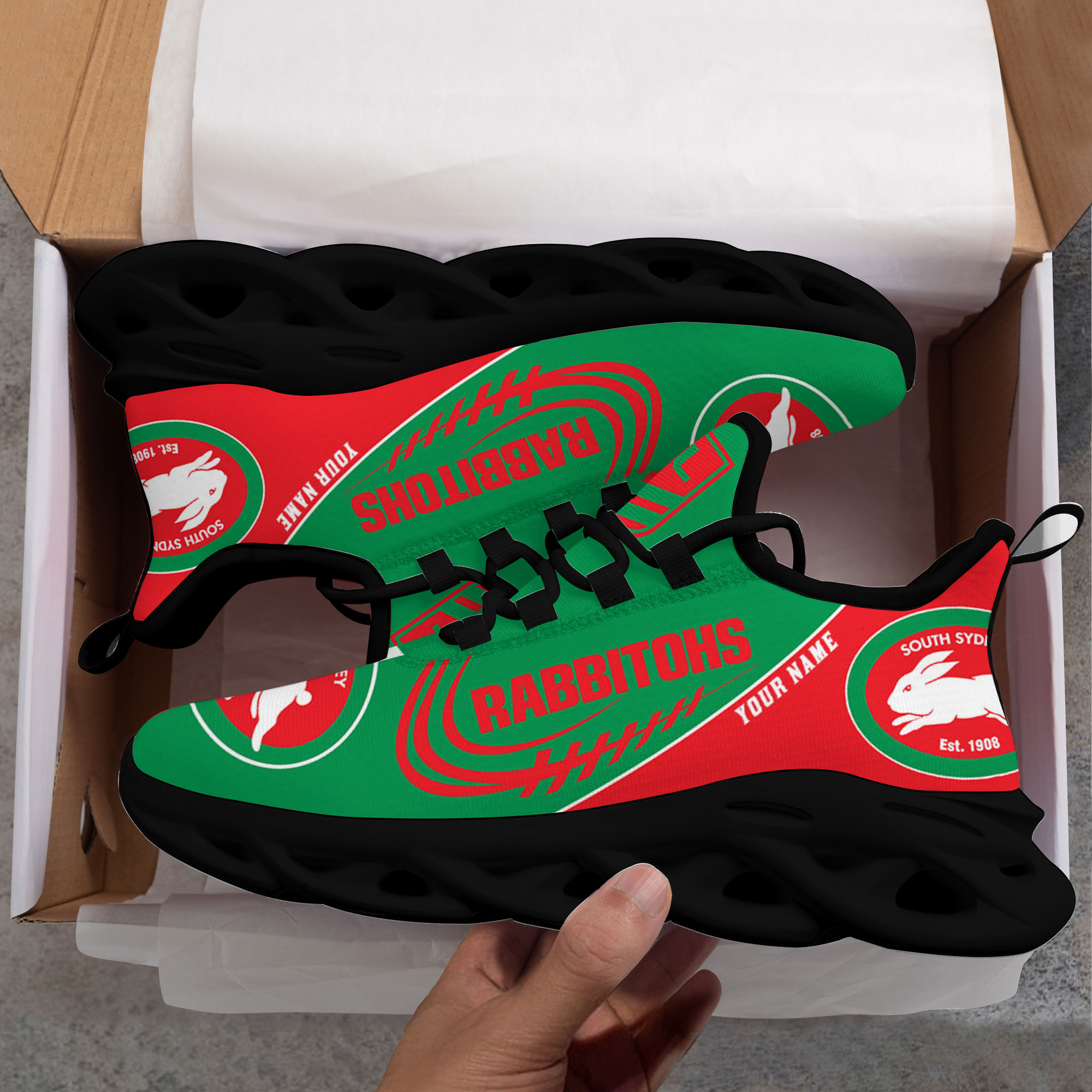 Custom Name South Sydney Rabbitohs PERSONALIZED MAX SOUL SHOES DS006 - Famjoys Custom Name South Sydney Rabbitohs PERSONALIZED MAX SOUL SHOES DS006 - Famjoys