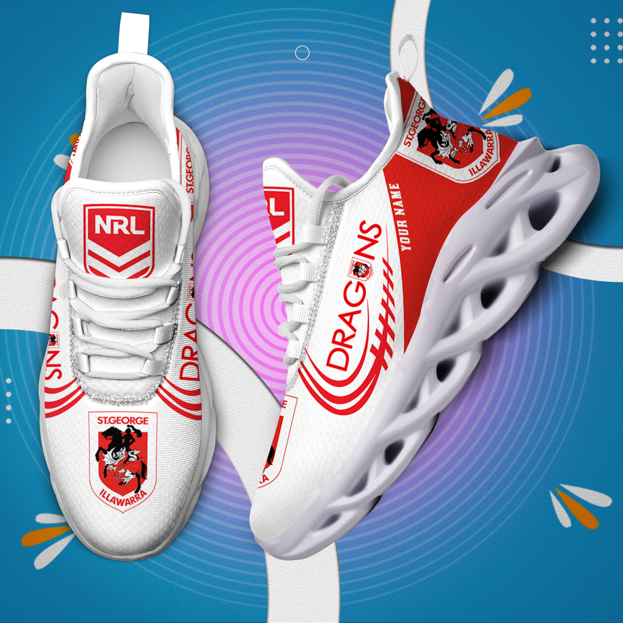Custom Name St. George Illawarra Dragons PERSONALIZED MAX SOUL SHOES DS006 - Famjoys Custom Name St. George Illawarra Dragons PERSONALIZED MAX SOUL SHOES DS006 - Famjoys