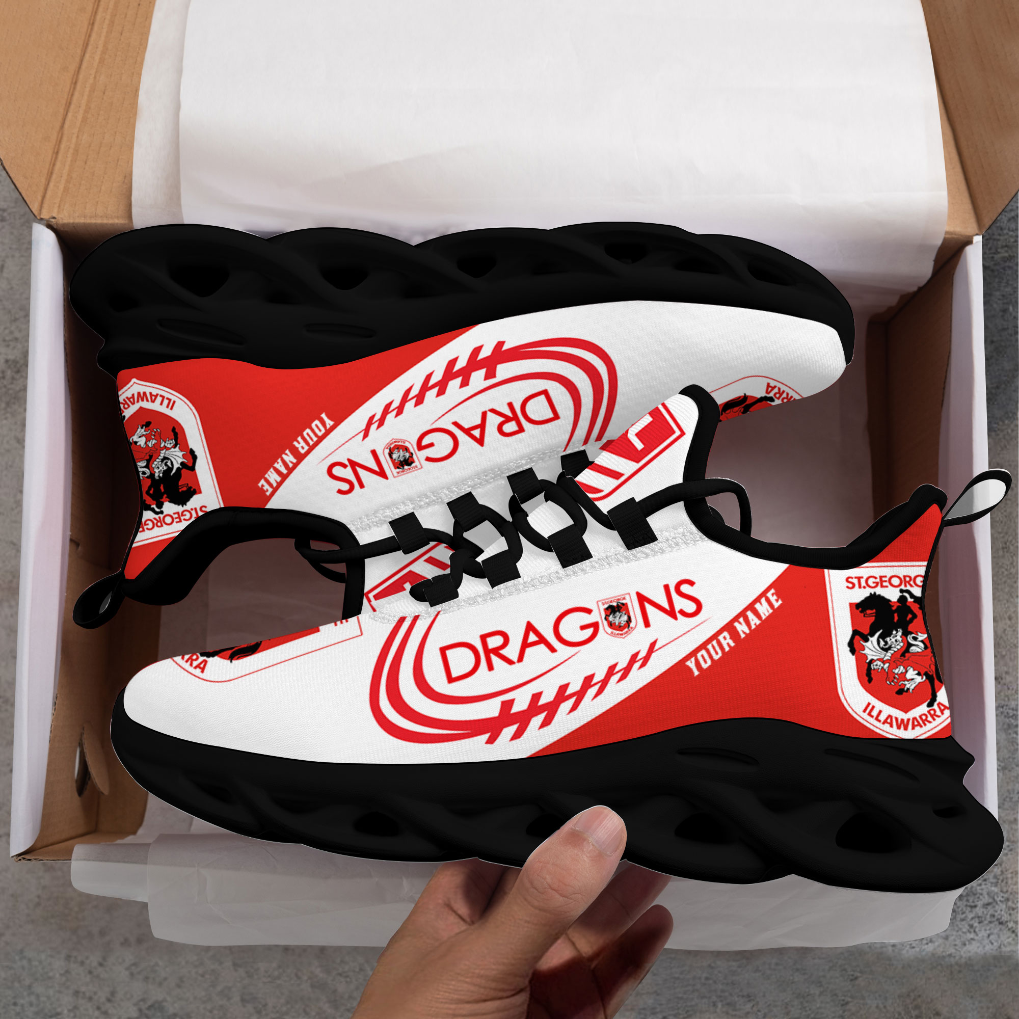 Custom Name St. George Illawarra Dragons PERSONALIZED MAX SOUL SHOES DS006 - Famjoys Custom Name St. George Illawarra Dragons PERSONALIZED MAX SOUL SHOES DS006 - Famjoys