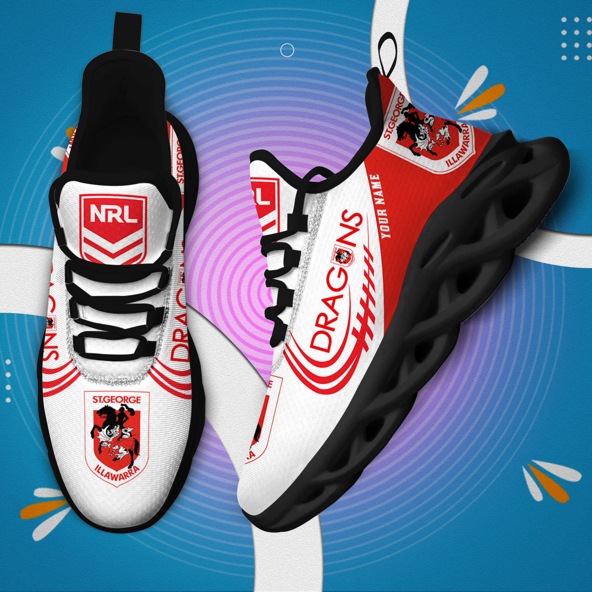 Custom Name St. George Illawarra Dragons PERSONALIZED MAX SOUL SHOES DS006 - Famjoys Custom Name St. George Illawarra Dragons PERSONALIZED MAX SOUL SHOES DS006 - Famjoys