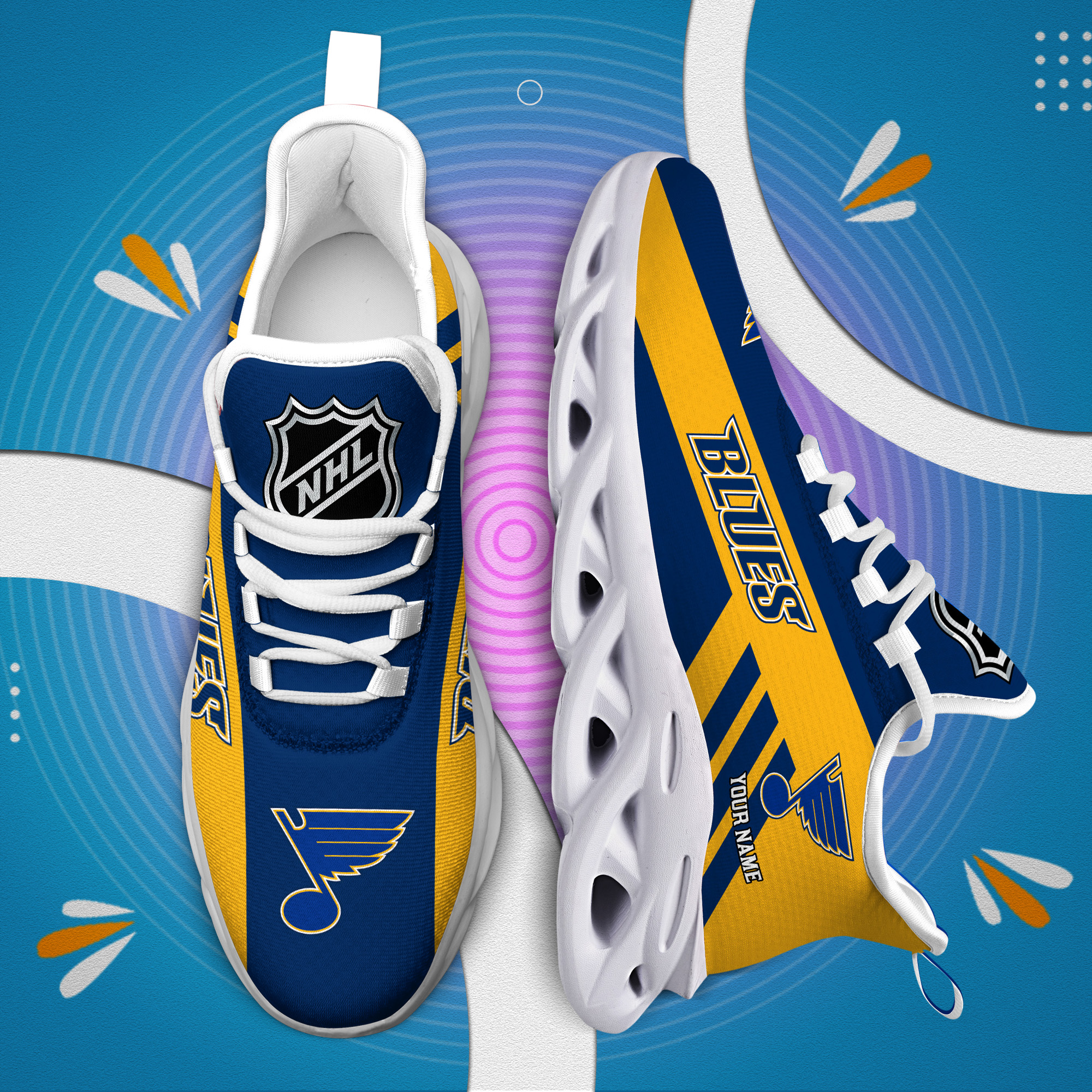 Custom Name St. Louis Blues PERSONALIZED MAX SOUL SHOES DS004 - Famjoys Custom Name St. Louis Blues PERSONALIZED MAX SOUL SHOES DS004 - Famjoys