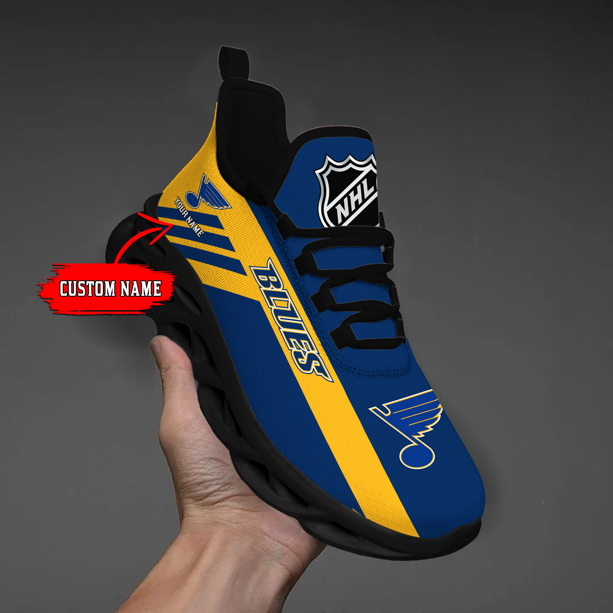 Custom Name St. Louis Blues PERSONALIZED MAX SOUL SHOES DS004 - Famjoys Custom Name St. Louis Blues PERSONALIZED MAX SOUL SHOES DS004 - Famjoys