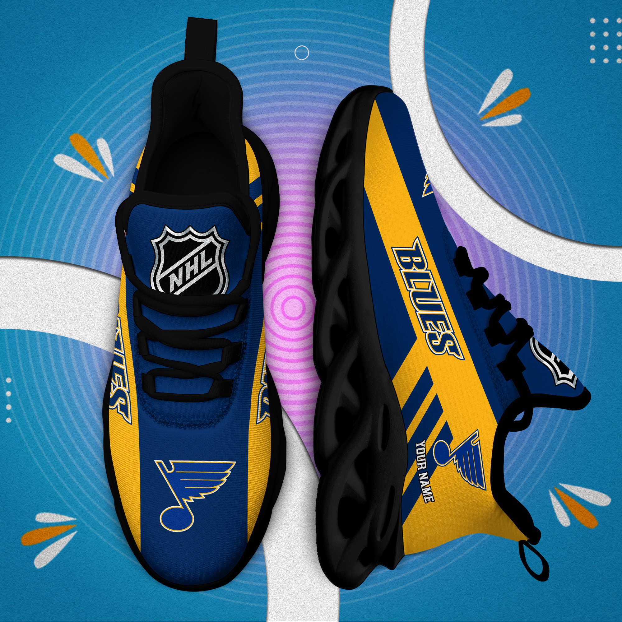 Custom Name St. Louis Blues PERSONALIZED MAX SOUL SHOES DS004 - Famjoys Custom Name St. Louis Blues PERSONALIZED MAX SOUL SHOES DS004 - Famjoys