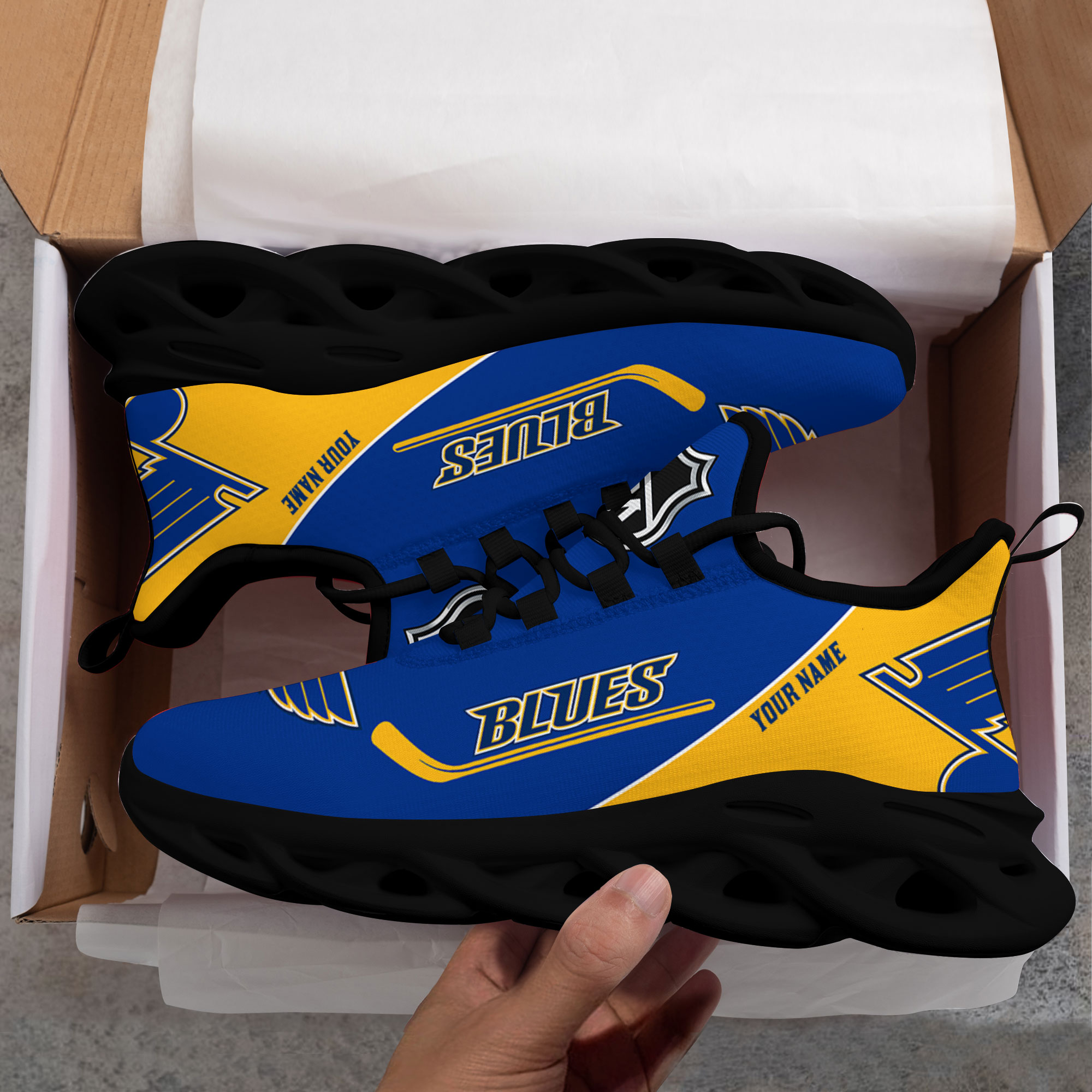 Custom Name St. Louis Blues PERSONALIZED MAX SOUL SHOES DS006 NEW 2022 M1 - Famjoys Custom Name St. Louis Blues PERSONALIZED MAX SOUL SHOES DS006 NEW 2022 M1 - Famjoys