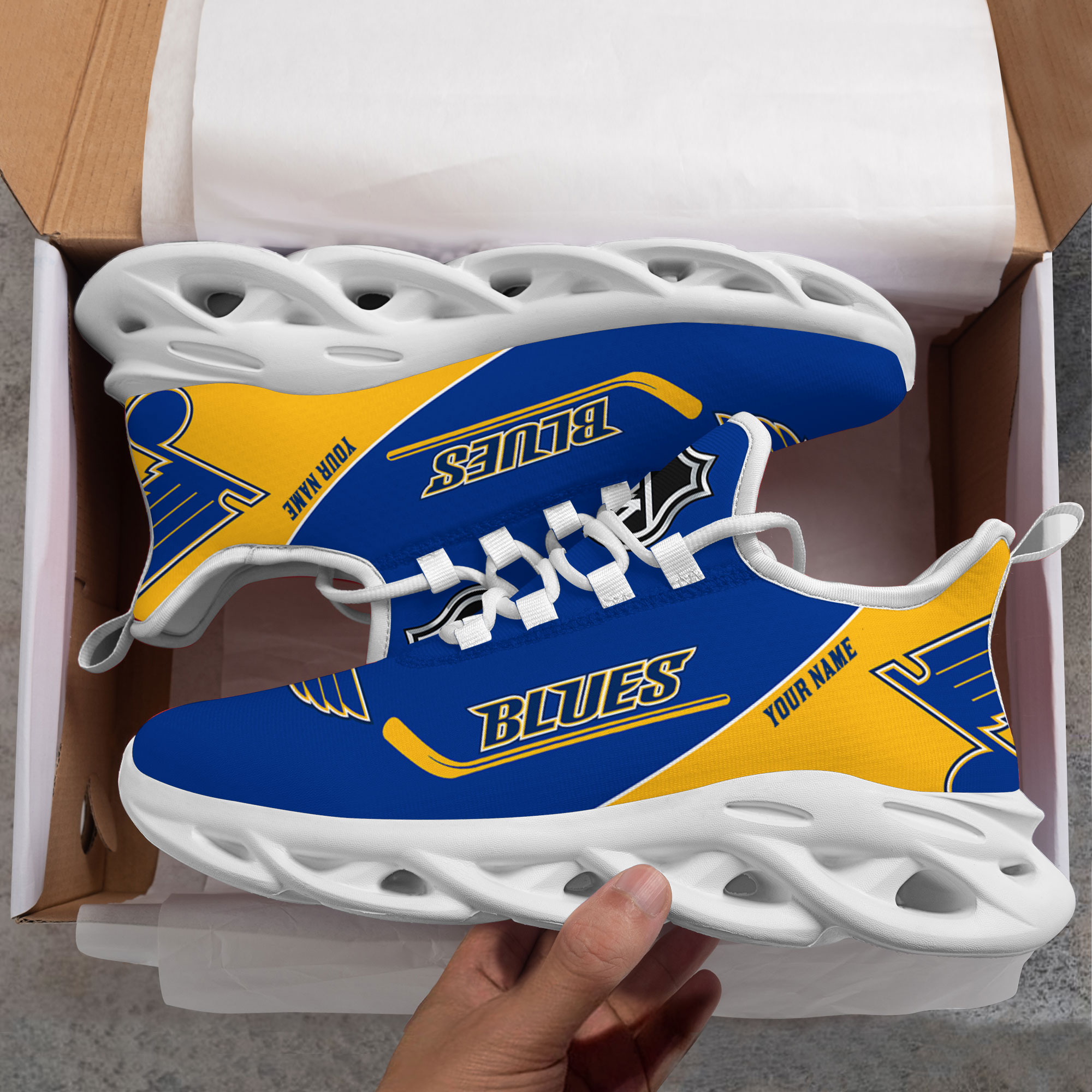 Custom Name St. Louis Blues PERSONALIZED MAX SOUL SHOES DS006 NEW 2022 M1 - Famjoys Custom Name St. Louis Blues PERSONALIZED MAX SOUL SHOES DS006 NEW 2022 M1 - Famjoys