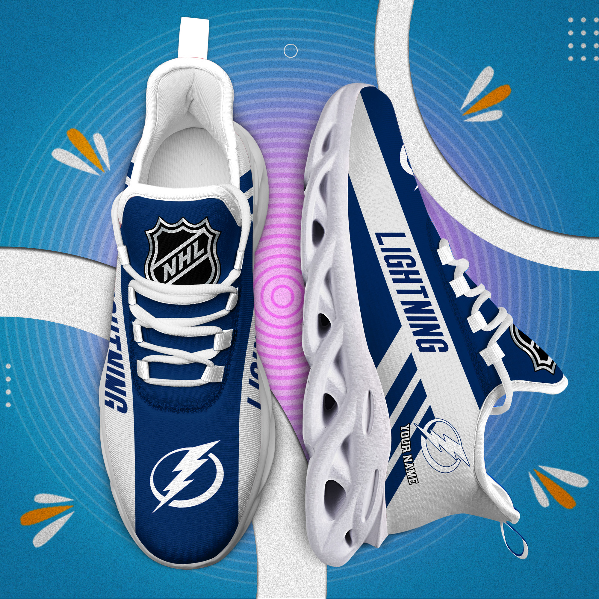 Custom Name Tampa Bay Lightning PERSONALIZED MAX SOUL SHOES DS004 - Famjoys Custom Name Tampa Bay Lightning PERSONALIZED MAX SOUL SHOES DS004 - Famjoys