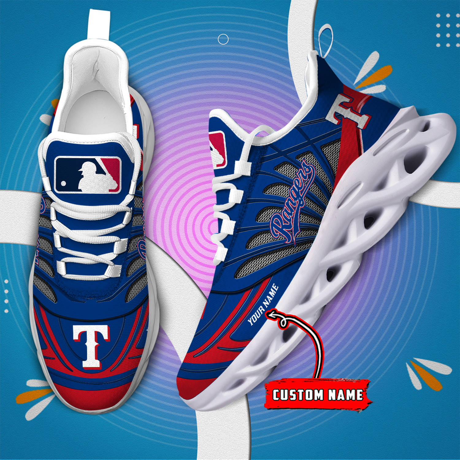 Custom Name Texas Rangers PERSONALIZED MAX SOUL SHOES DS005 - Famjoys Custom Name Texas Rangers PERSONALIZED MAX SOUL SHOES DS005 - Famjoys