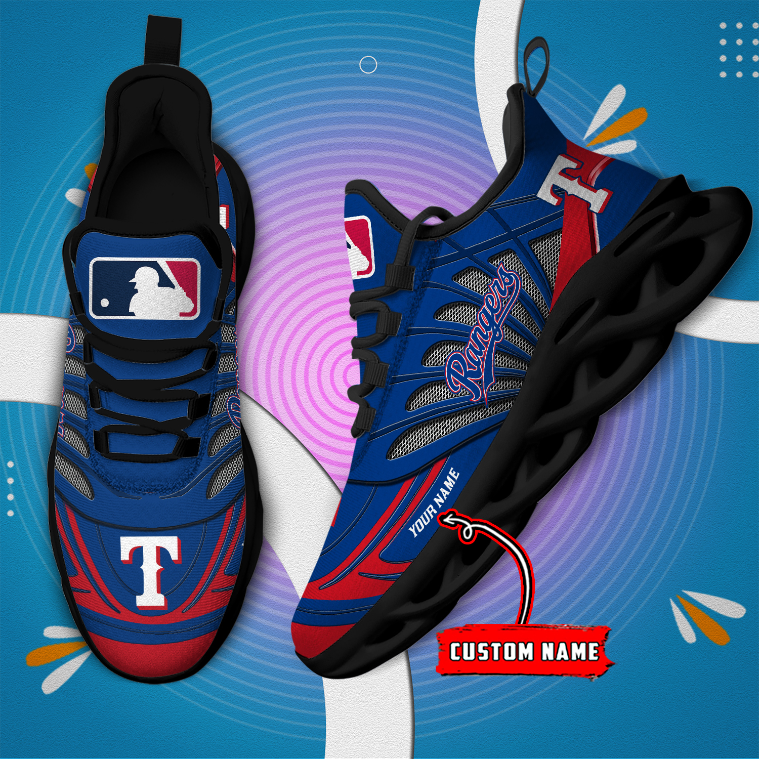 Custom Name Texas Rangers PERSONALIZED MAX SOUL SHOES DS005 - Famjoys Custom Name Texas Rangers PERSONALIZED MAX SOUL SHOES DS005 - Famjoys