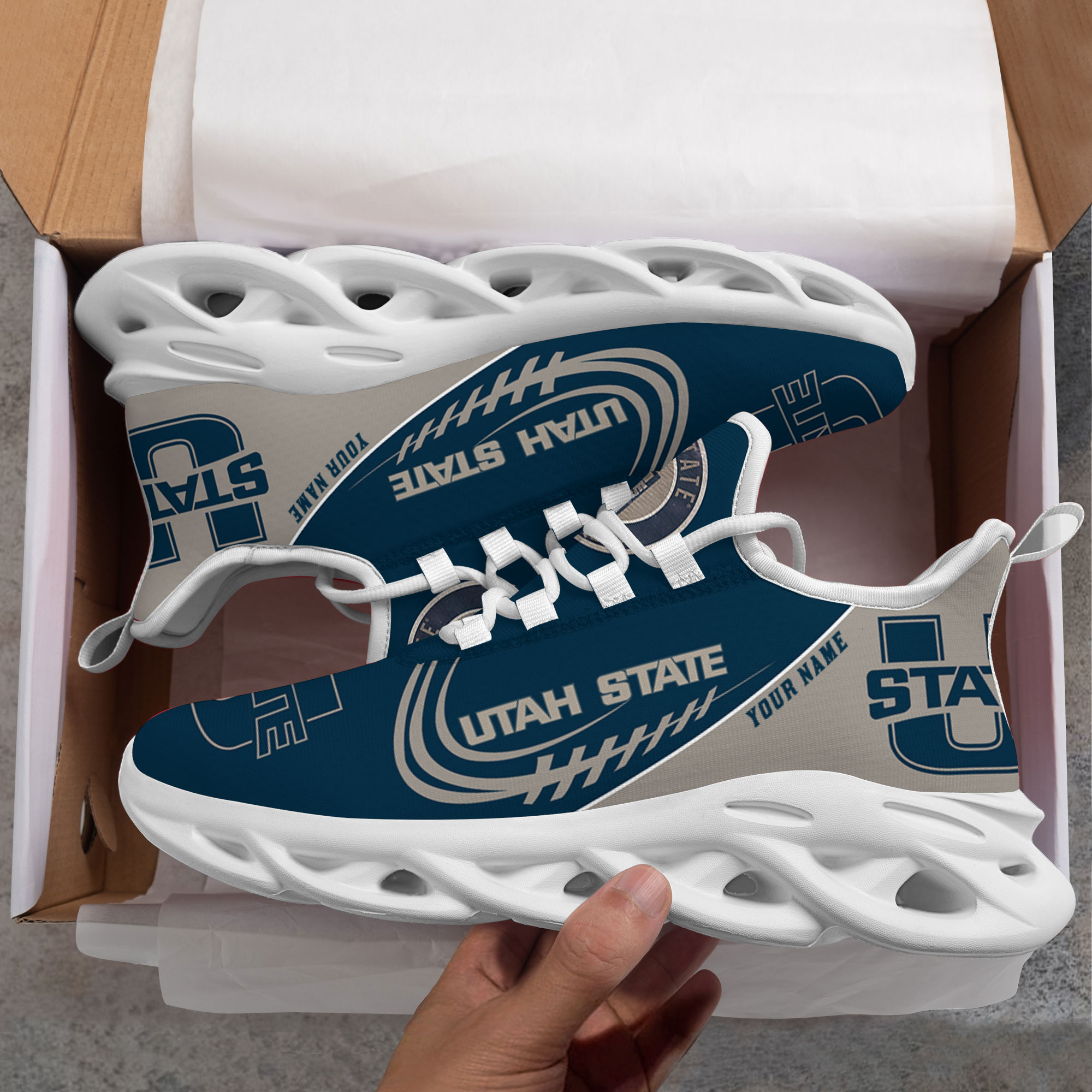 Custom Name Utah State Aggies PERSONALIZED MAX SOUL SHOES DS006 - Famjoys Custom Name Utah State Aggies PERSONALIZED MAX SOUL SHOES DS006 - Famjoys